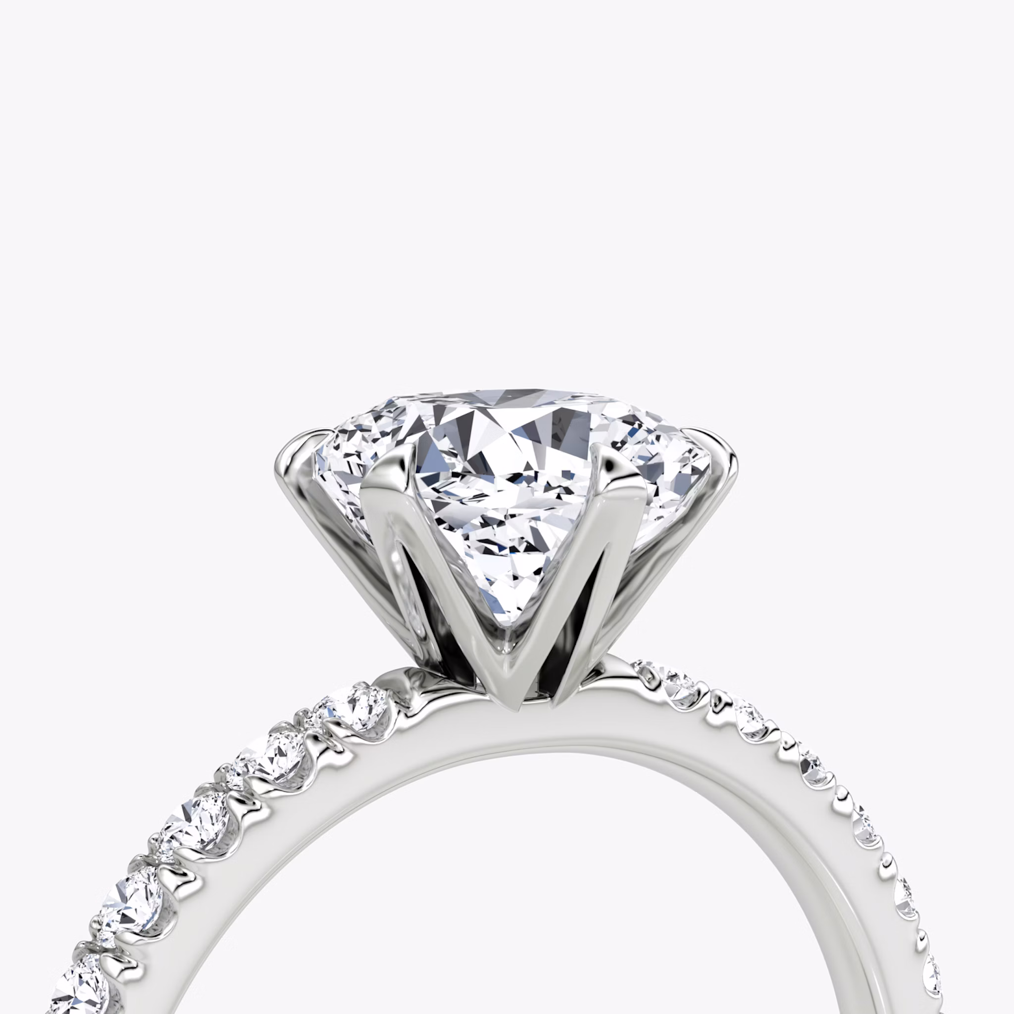 The V | Cushion | 18k | White Gold | bandAccent: Pavé | diamondOrientation: vertical | caratWeight: other