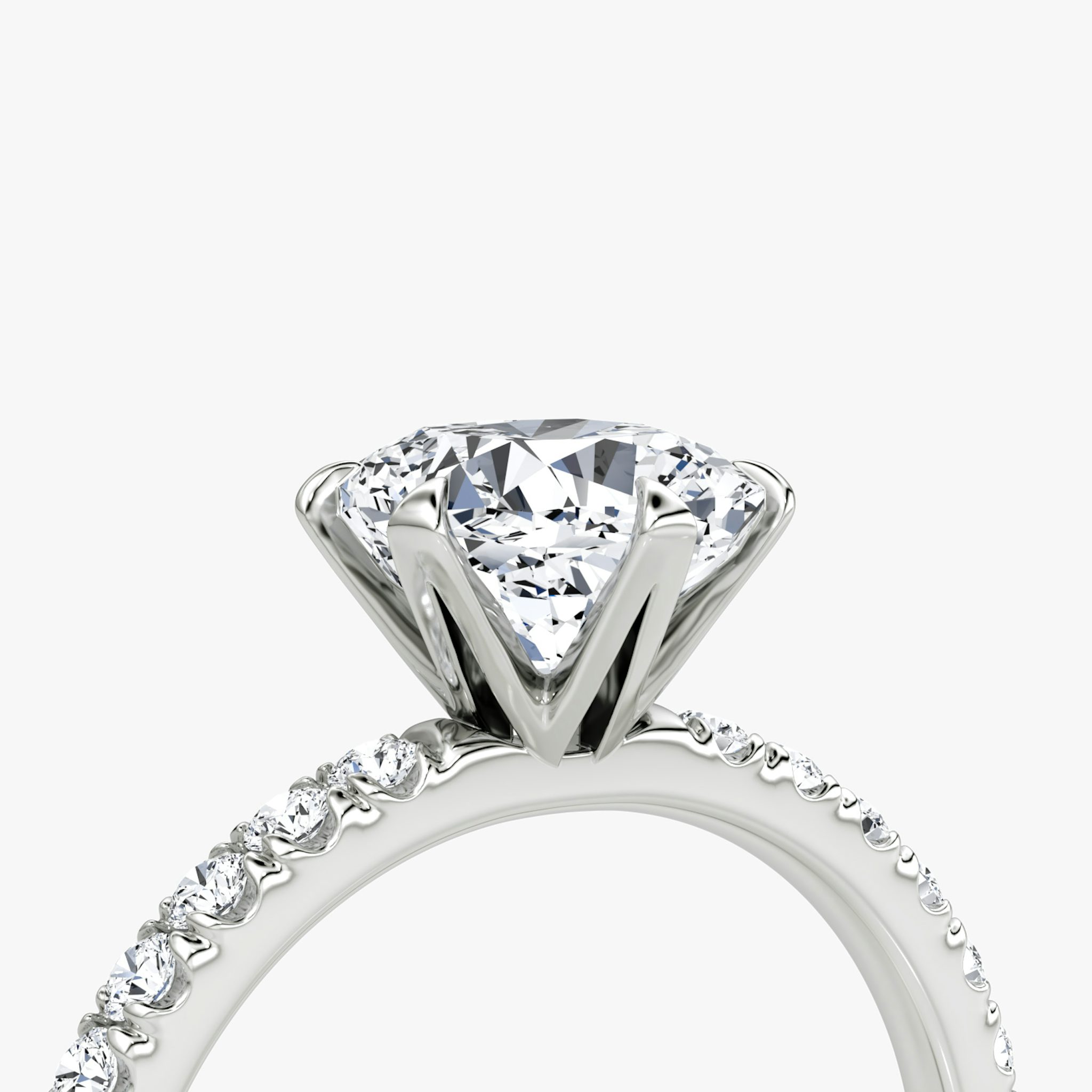 The V | Cushion | 18k | White Gold | bandAccent: Pavé | diamondOrientation: vertical | caratWeight: other