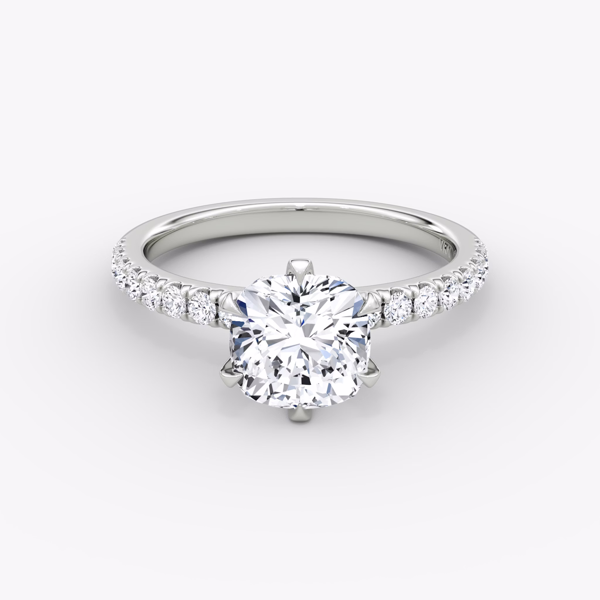 The V | Cushion | 18k | White Gold | bandAccent: Pavé | diamondOrientation: vertical | caratWeight: other