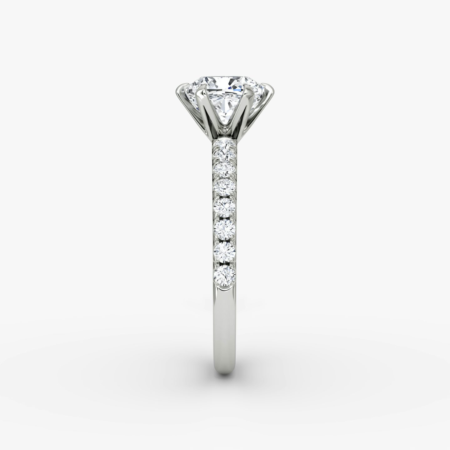 The V | Cushion | 18k | White Gold | bandAccent: Pavé | diamondOrientation: vertical | caratWeight: other