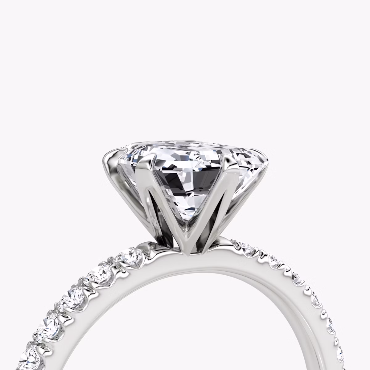 The V | Emerald | 18k | White Gold | bandAccent: Pavé | diamondOrientation: vertical | caratWeight: other