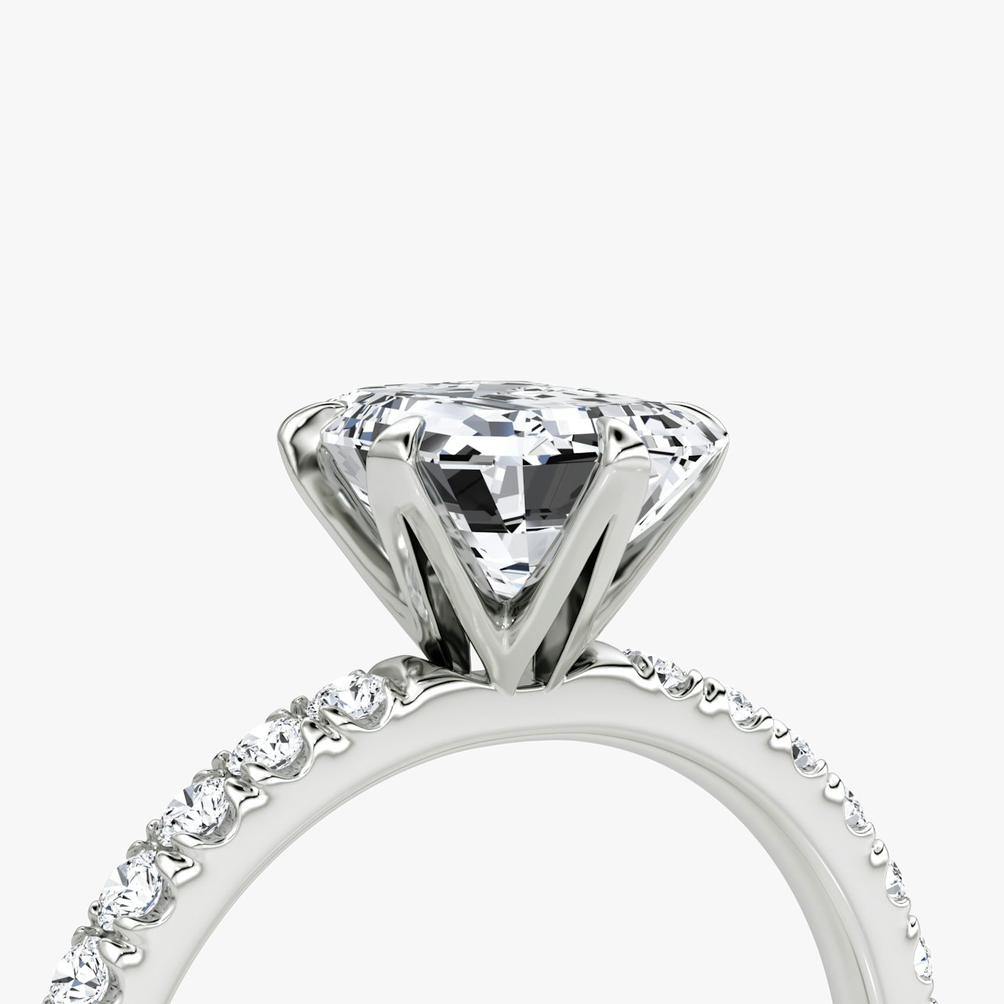 The V | Emerald | 18k | White Gold | bandAccent: Pavé | diamondOrientation: vertical | caratWeight: other