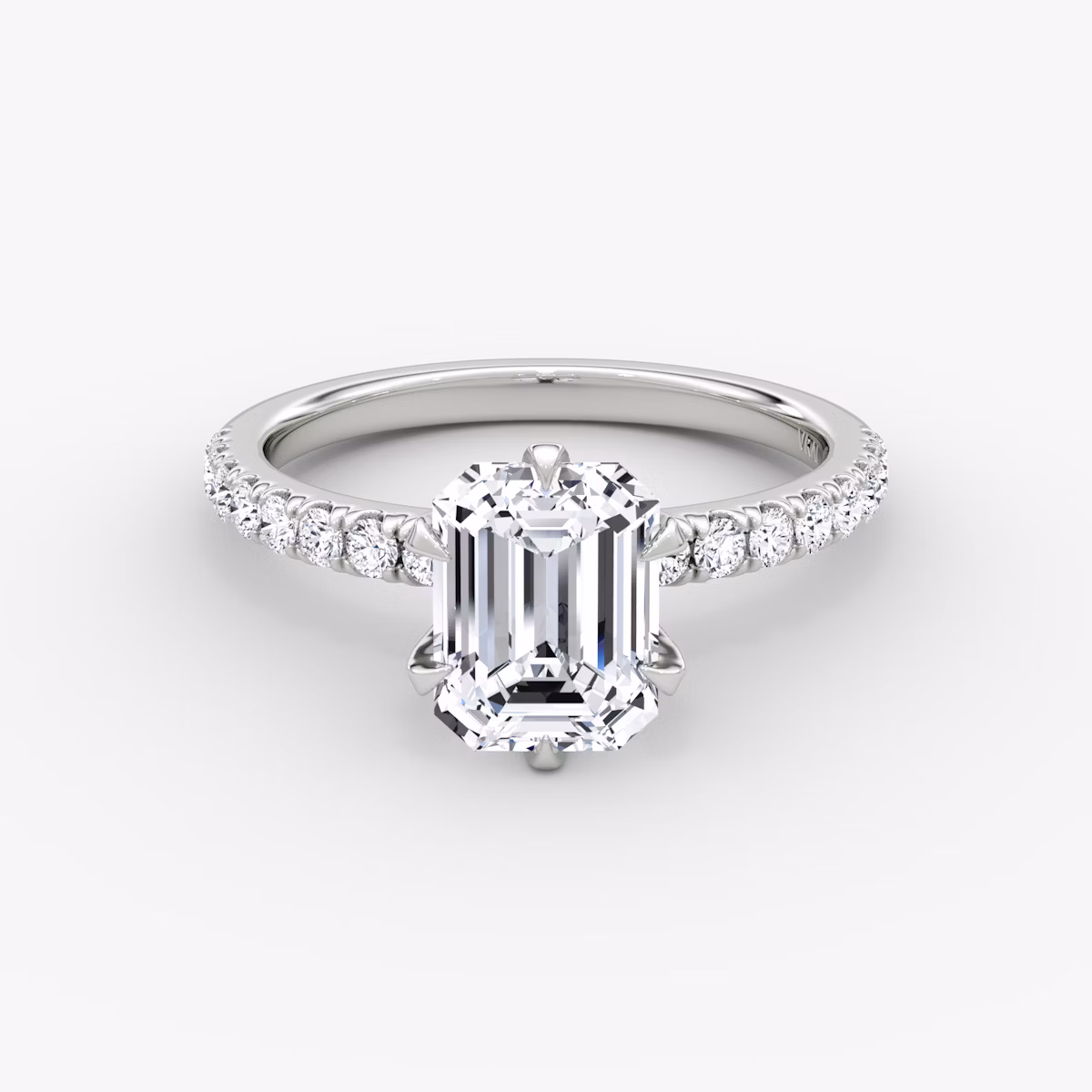 The V | Emerald | 18k | White Gold | bandAccent: Pavé | diamondOrientation: vertical | caratWeight: other