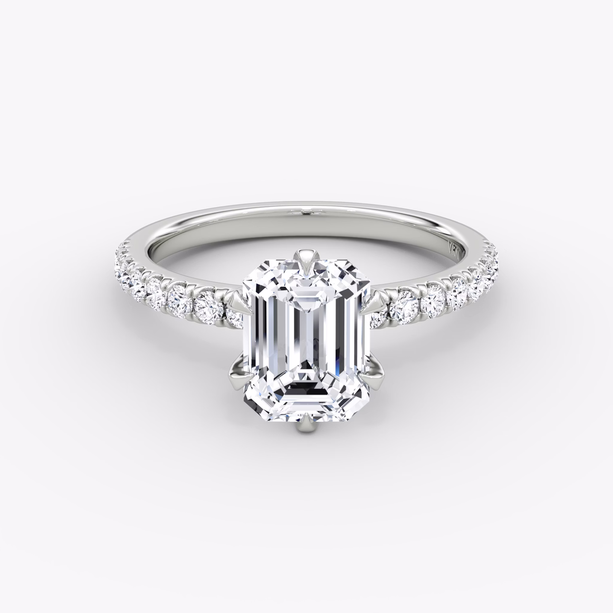 The V | Emerald | Platinum | bandAccent: Pavé | diamondOrientation: vertical | caratWeight: other