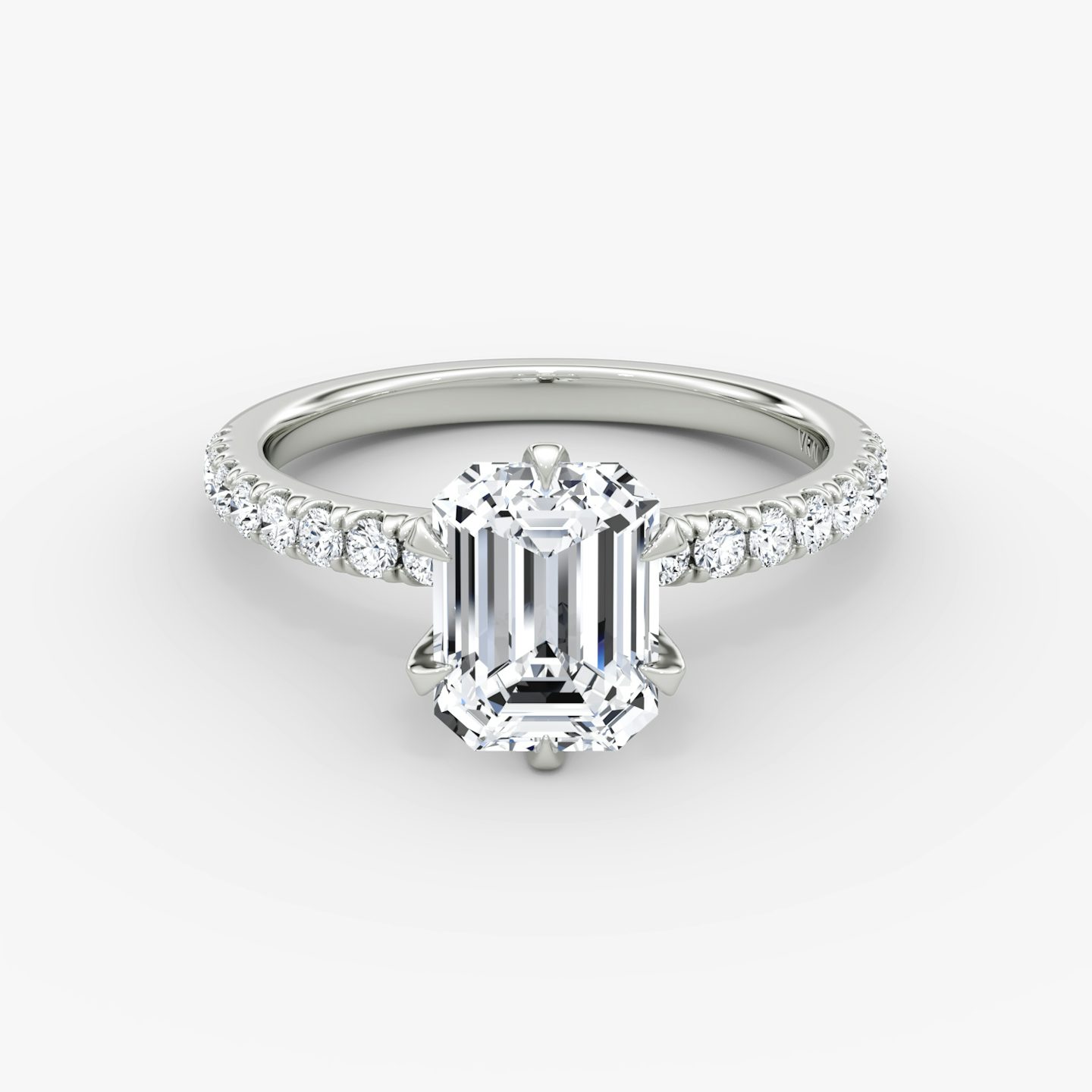 The V | Emerald | 18k | White Gold | bandAccent: Pavé | diamondOrientation: vertical | caratWeight: other