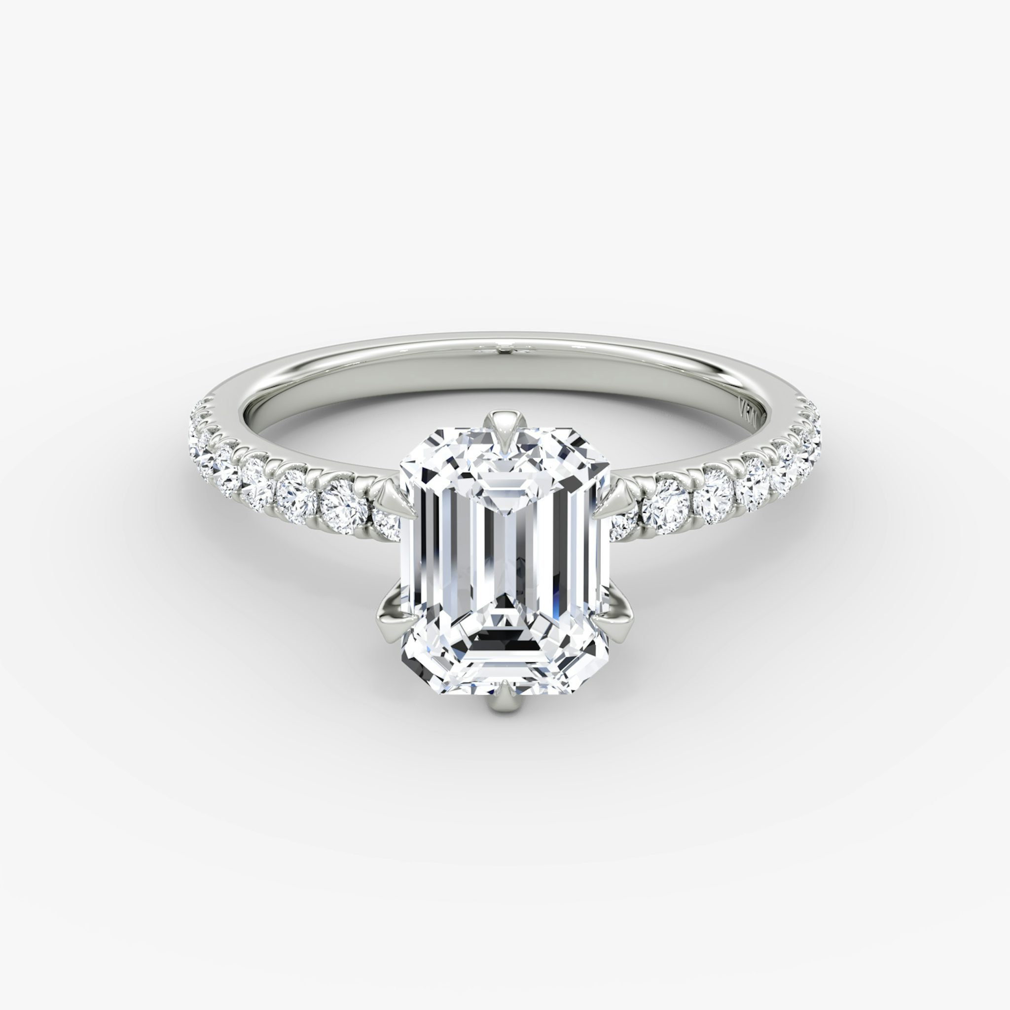 The V | Emerald | Platinum | bandAccent: Pavé | diamondOrientation: vertical | caratWeight: other
