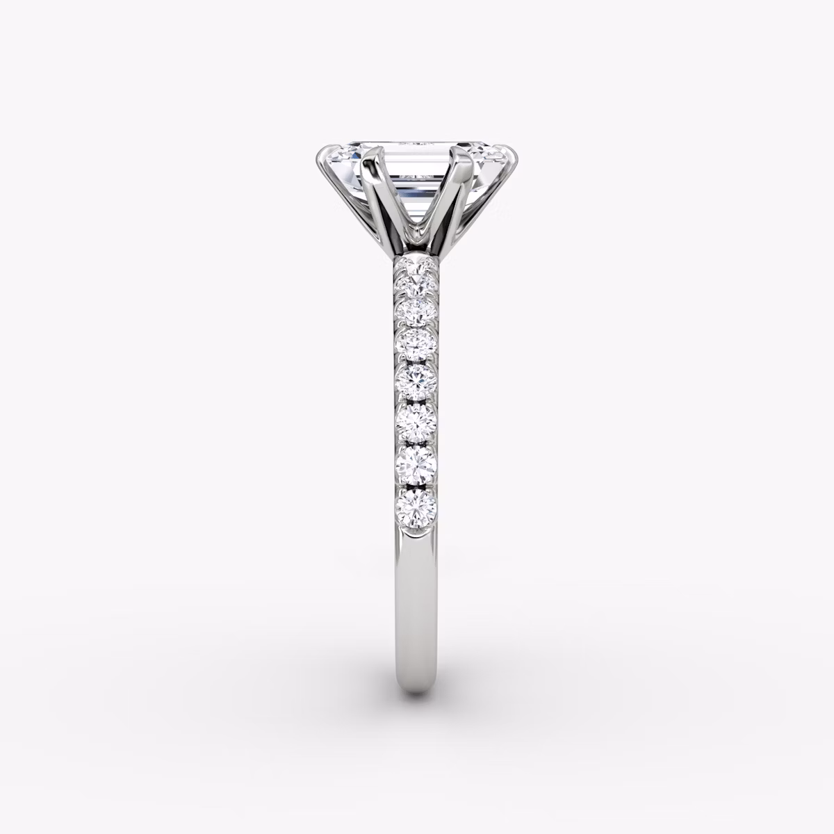 The V | Emerald | 18k | White Gold | bandAccent: Pavé | diamondOrientation: vertical | caratWeight: other