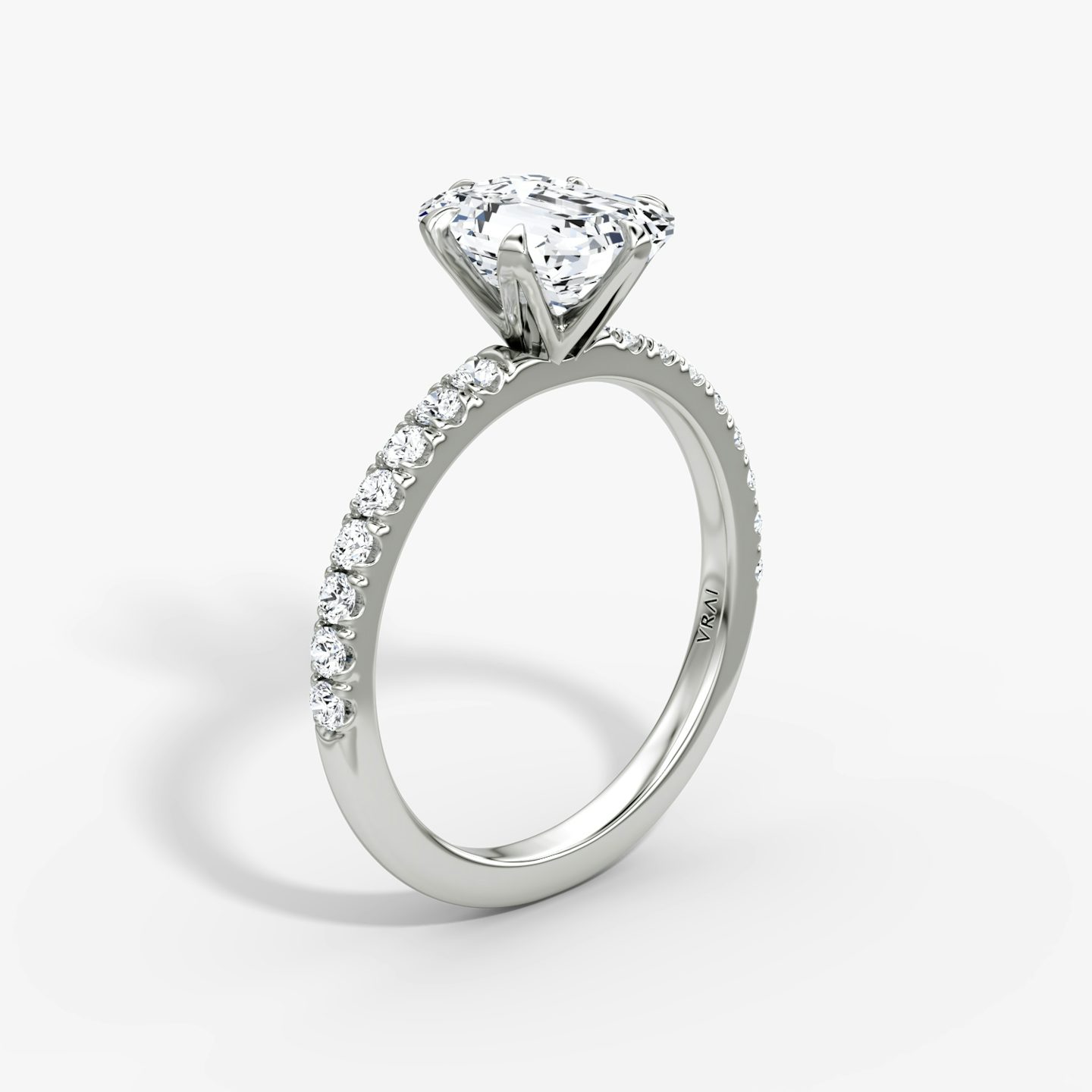 The V | Emerald | 18k | White Gold | bandAccent: Pavé | diamondOrientation: vertical | caratWeight: other