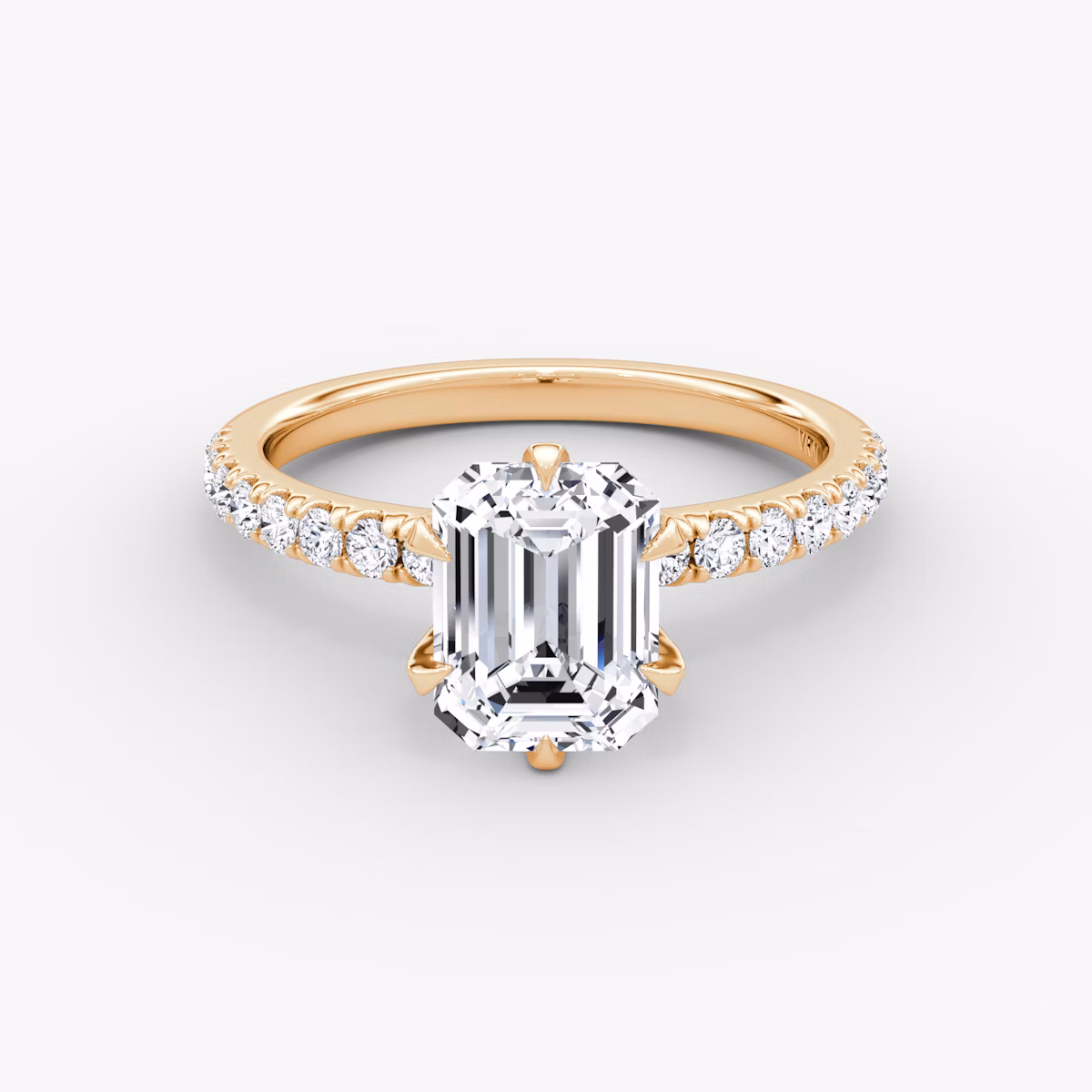 The V | Emerald | 14k | Rose Gold | bandAccent: Pavé | diamondOrientation: vertical | caratWeight: other