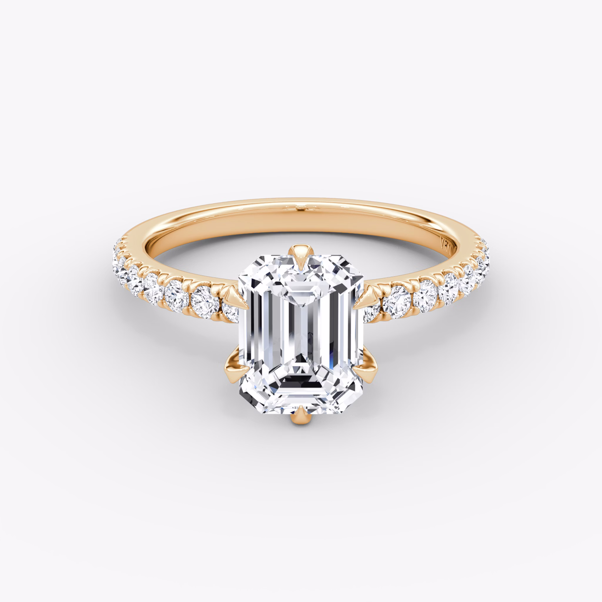 The V | Emerald | 14k | Rose Gold | bandAccent: Pavé | diamondOrientation: vertical | caratWeight: other
