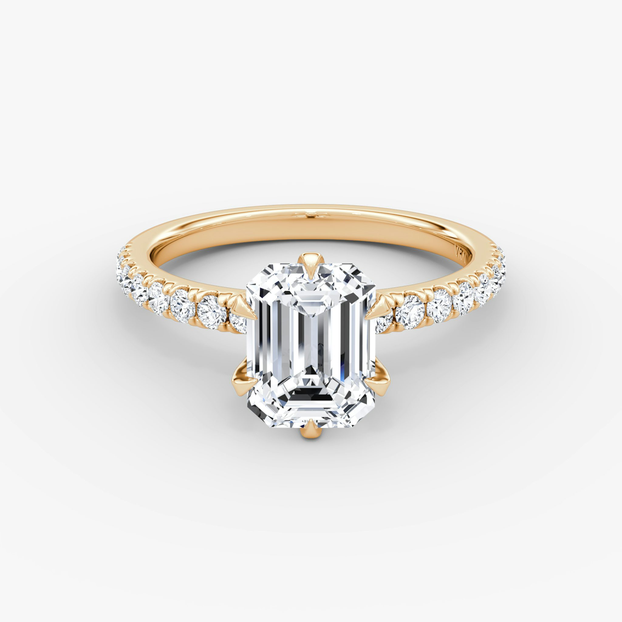 The V | Emerald | 14k | Rose Gold | bandAccent: Pavé | diamondOrientation: vertical | caratWeight: other