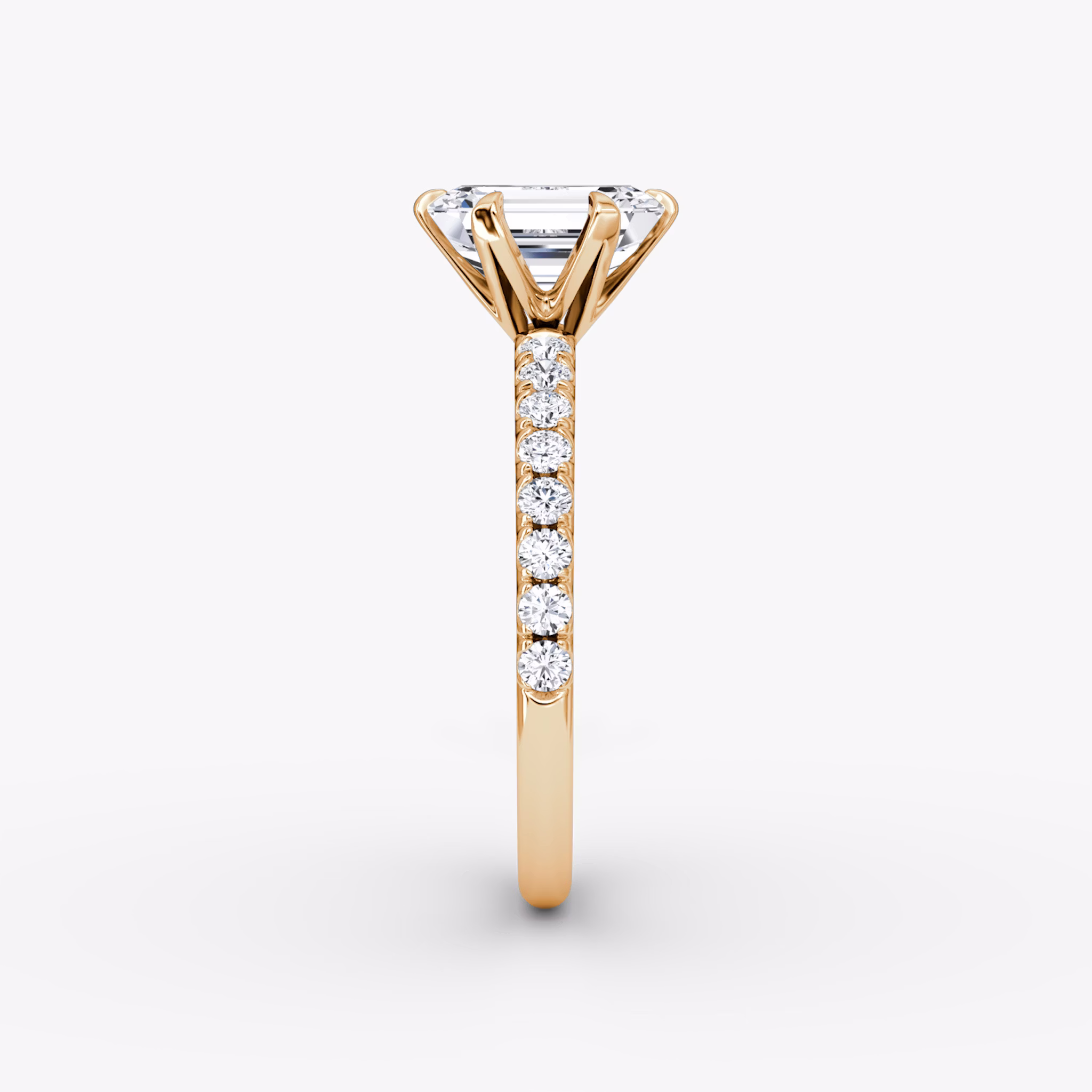 The V | Emerald | 14k | Rose Gold | bandAccent: Pavé | diamondOrientation: vertical | caratWeight: other