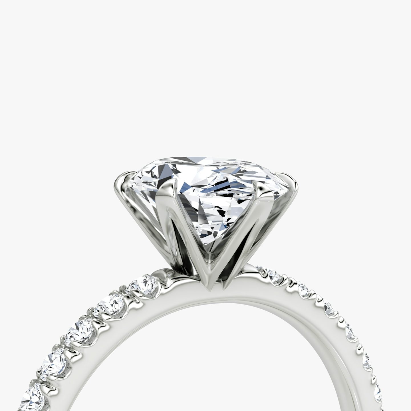 The V | Oval | 18k | White Gold | bandAccent: Pavé | diamondOrientation: vertical | caratWeight: other