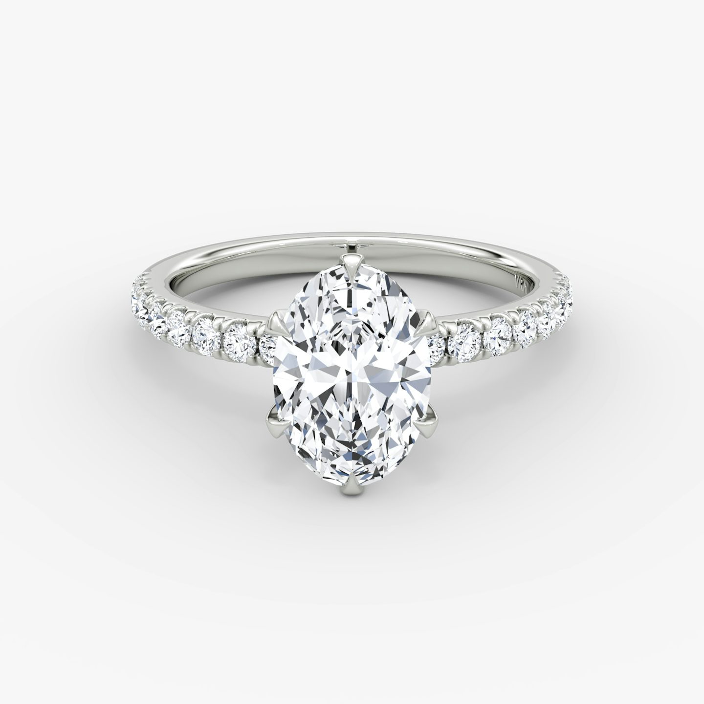 The V | Oval | 18k | White Gold | bandAccent: Pavé | diamondOrientation: vertical | caratWeight: other