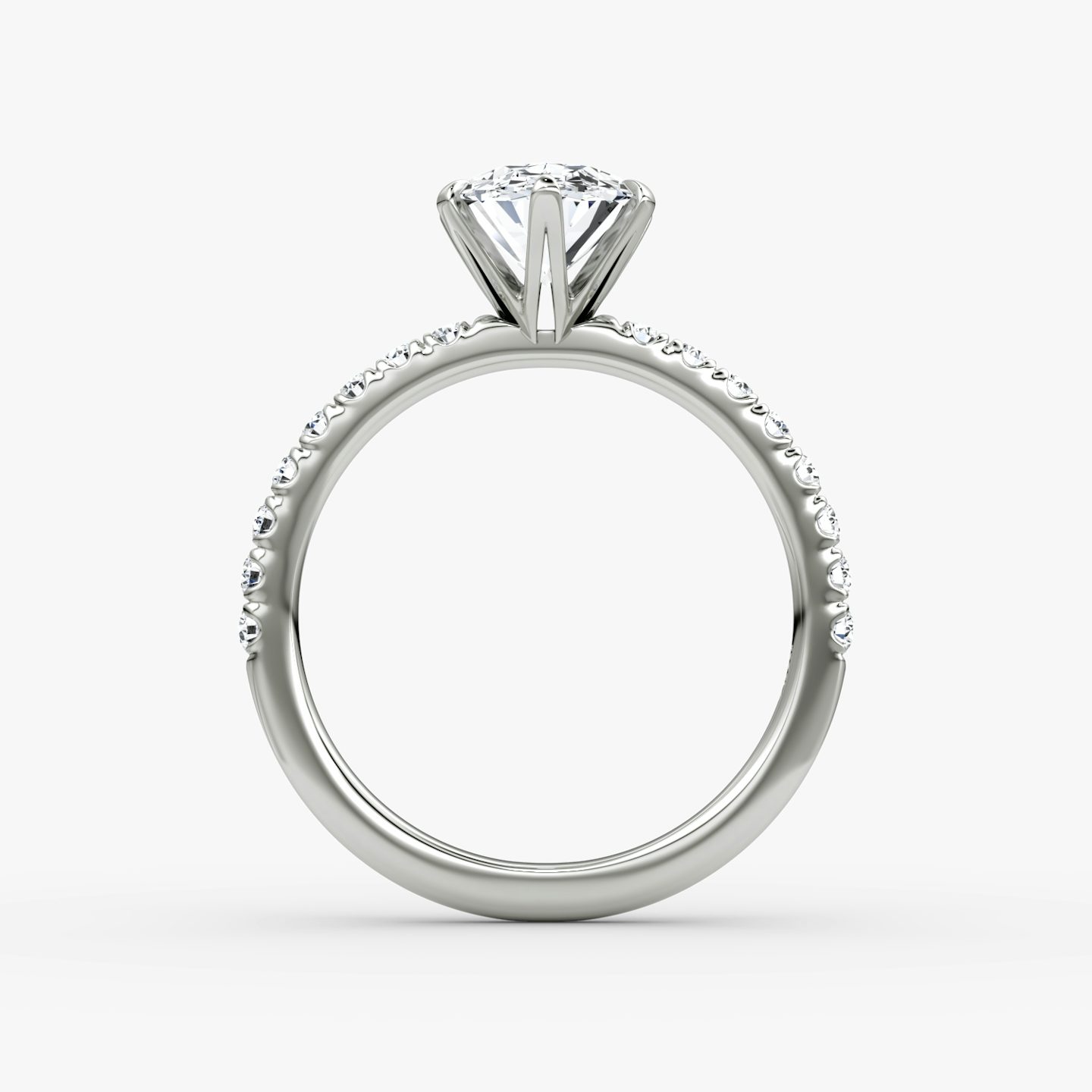 The V | Oval | 18k | White Gold | bandAccent: Pavé | diamondOrientation: vertical | caratWeight: other