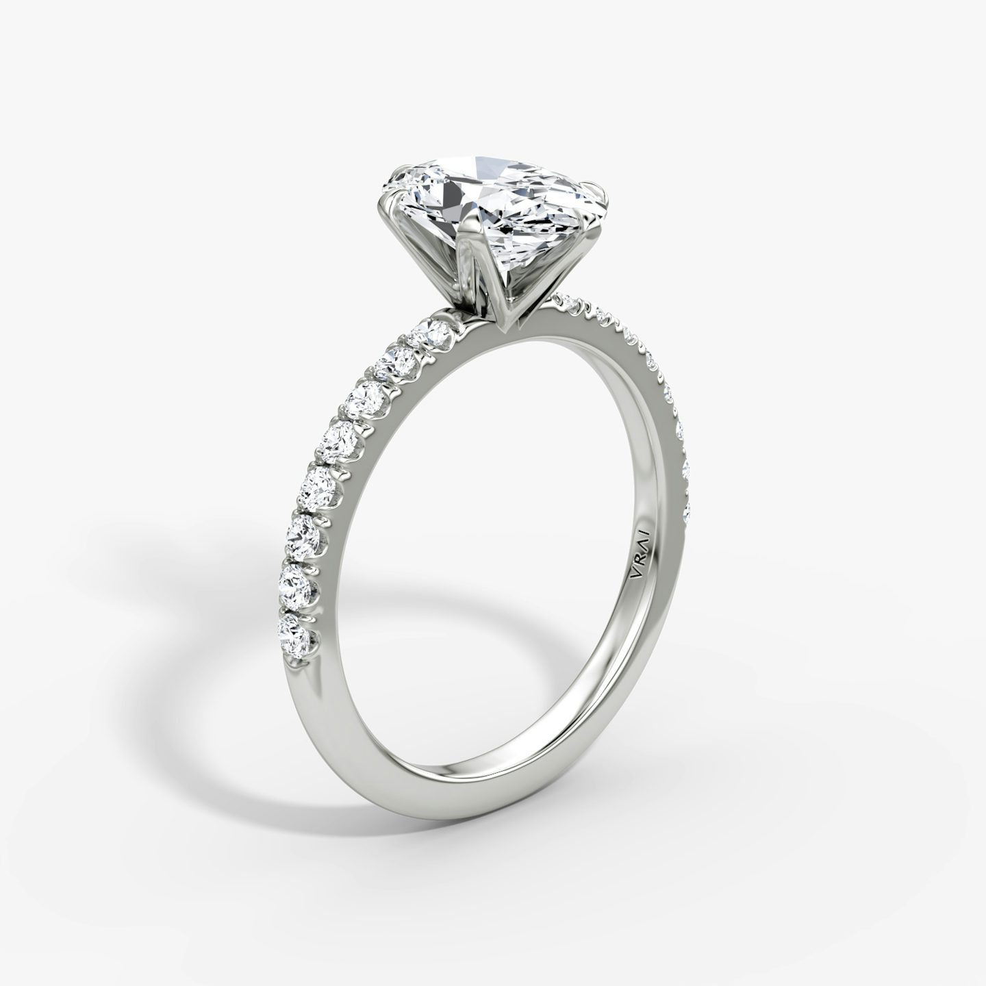 The V | Oval | 18k | White Gold | bandAccent: Pavé | diamondOrientation: vertical | caratWeight: other