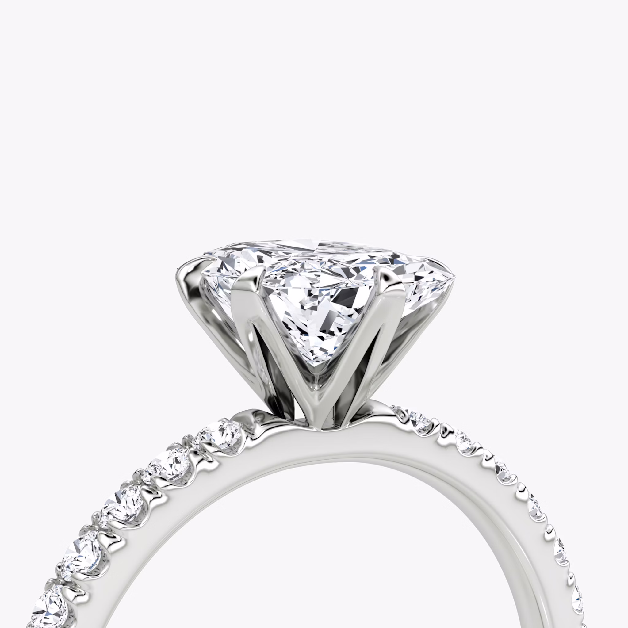 The V | Radiant | 18k | White Gold | bandAccent: Pavé | diamondOrientation: vertical | caratWeight: other