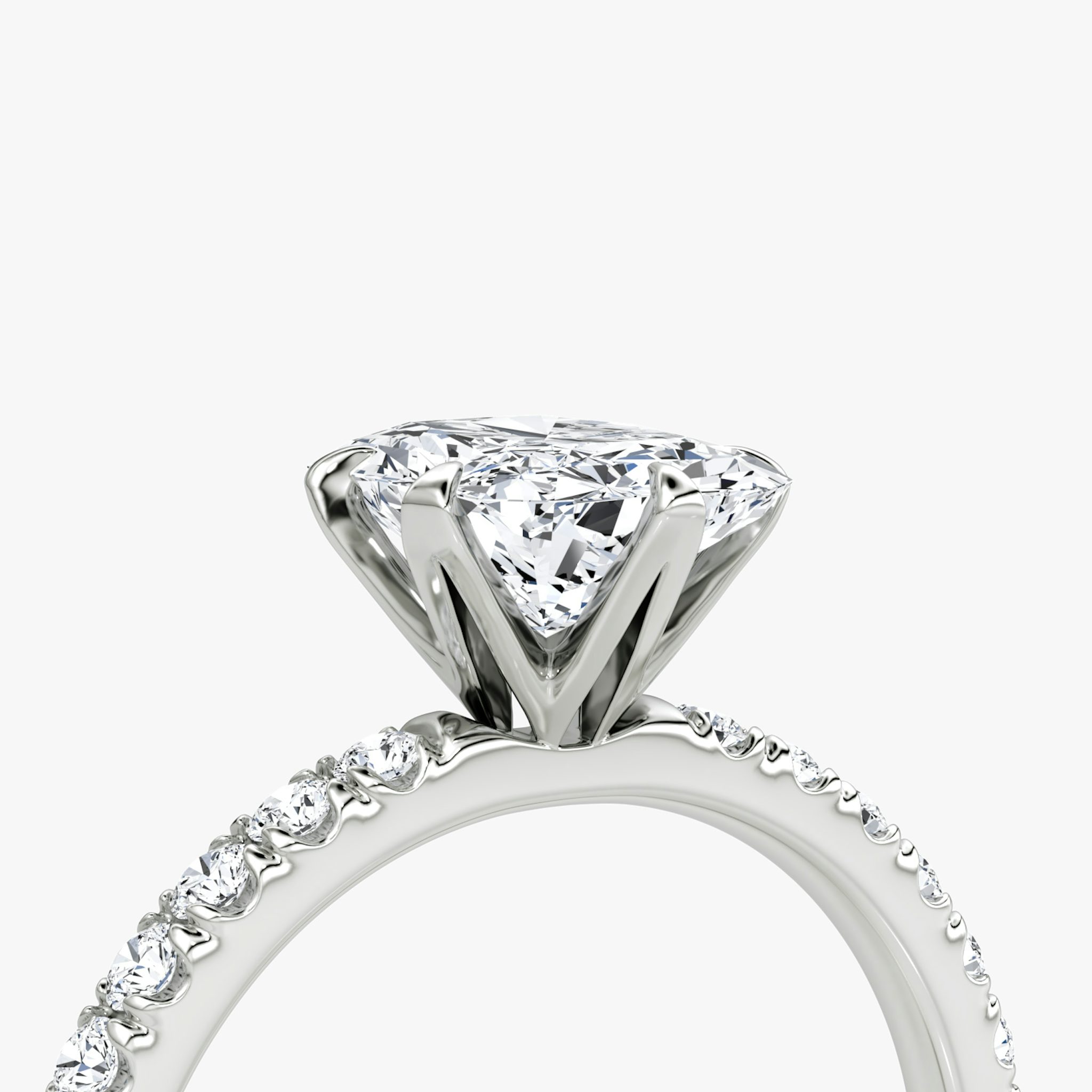 The V | Radiant | 18k | White Gold | bandAccent: Pavé | diamondOrientation: vertical | caratWeight: other