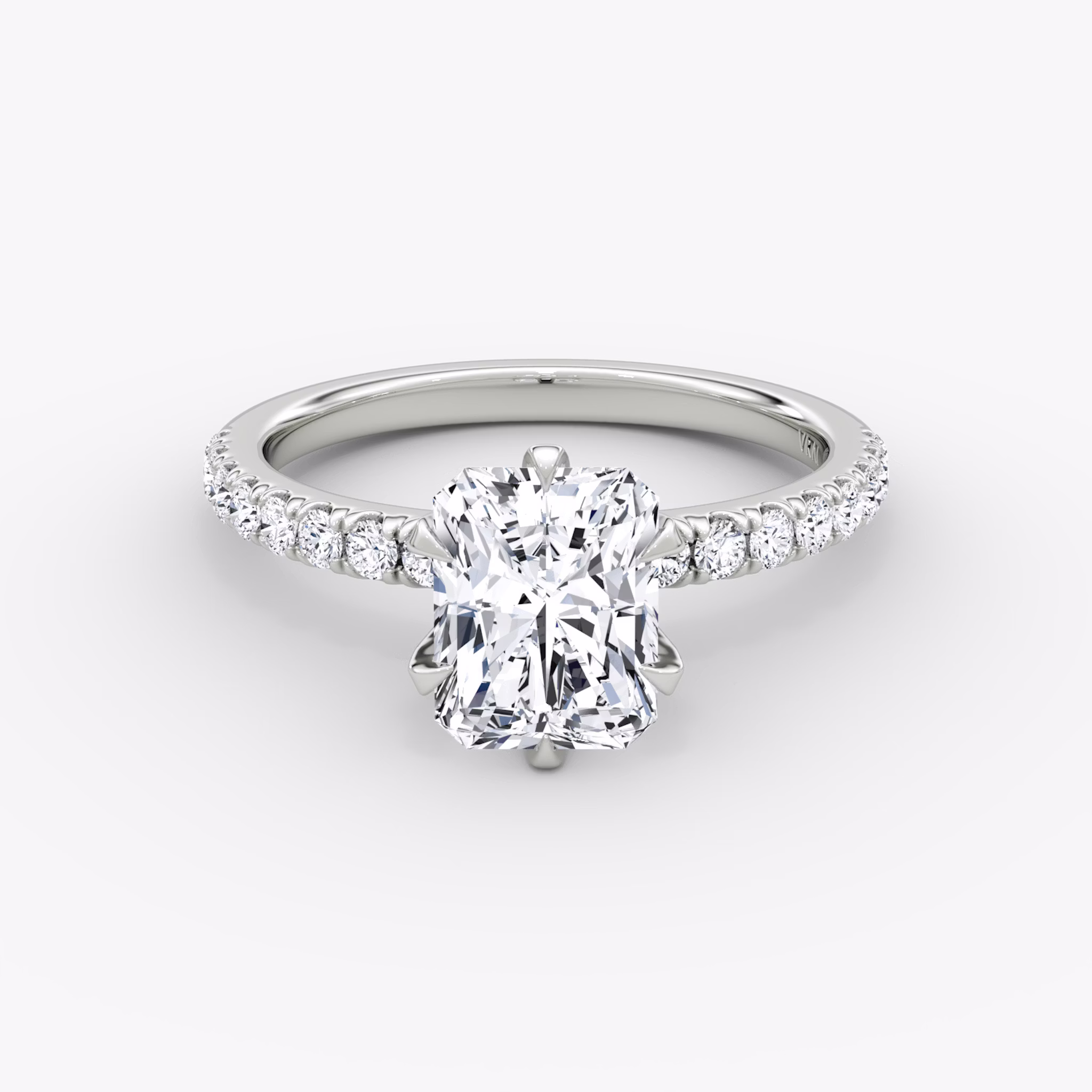 The V | Radiant | 18k | White Gold | bandAccent: Pavé | diamondOrientation: vertical | caratWeight: other