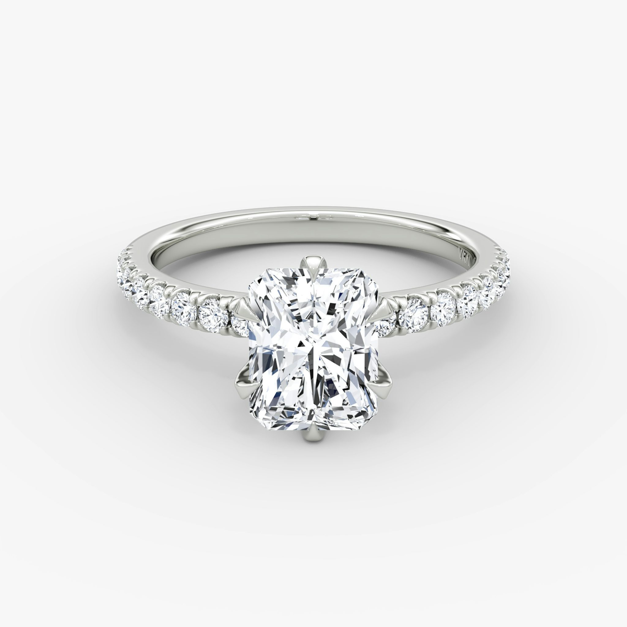 The V | Radiant | 18k | White Gold | bandAccent: Pavé | diamondOrientation: vertical | caratWeight: other