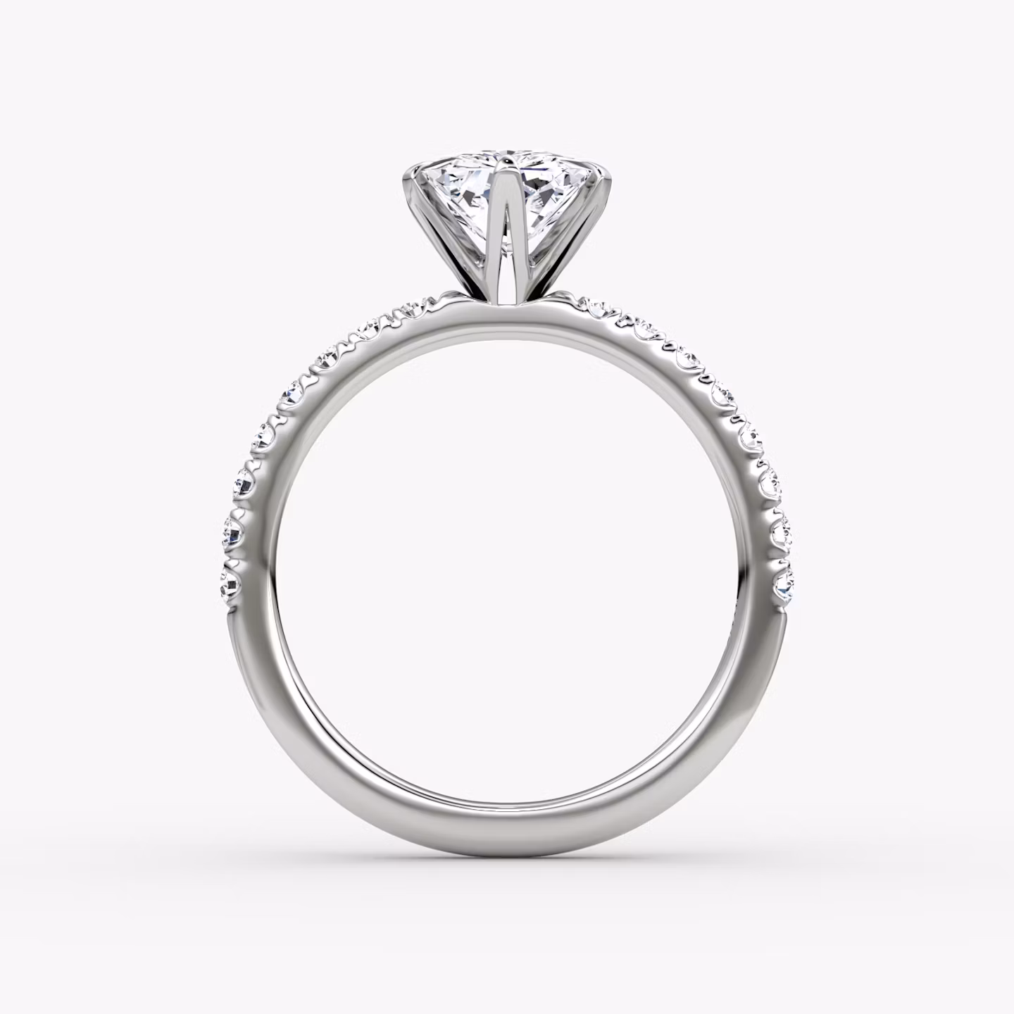The V | Radiant | 18k | White Gold | bandAccent: Pavé | diamondOrientation: vertical | caratWeight: other