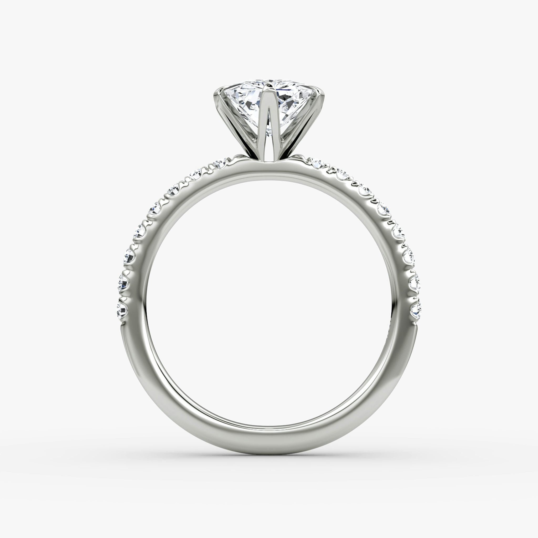 The V | Radiant | 18k | White Gold | bandAccent: Pavé | diamondOrientation: vertical | caratWeight: other