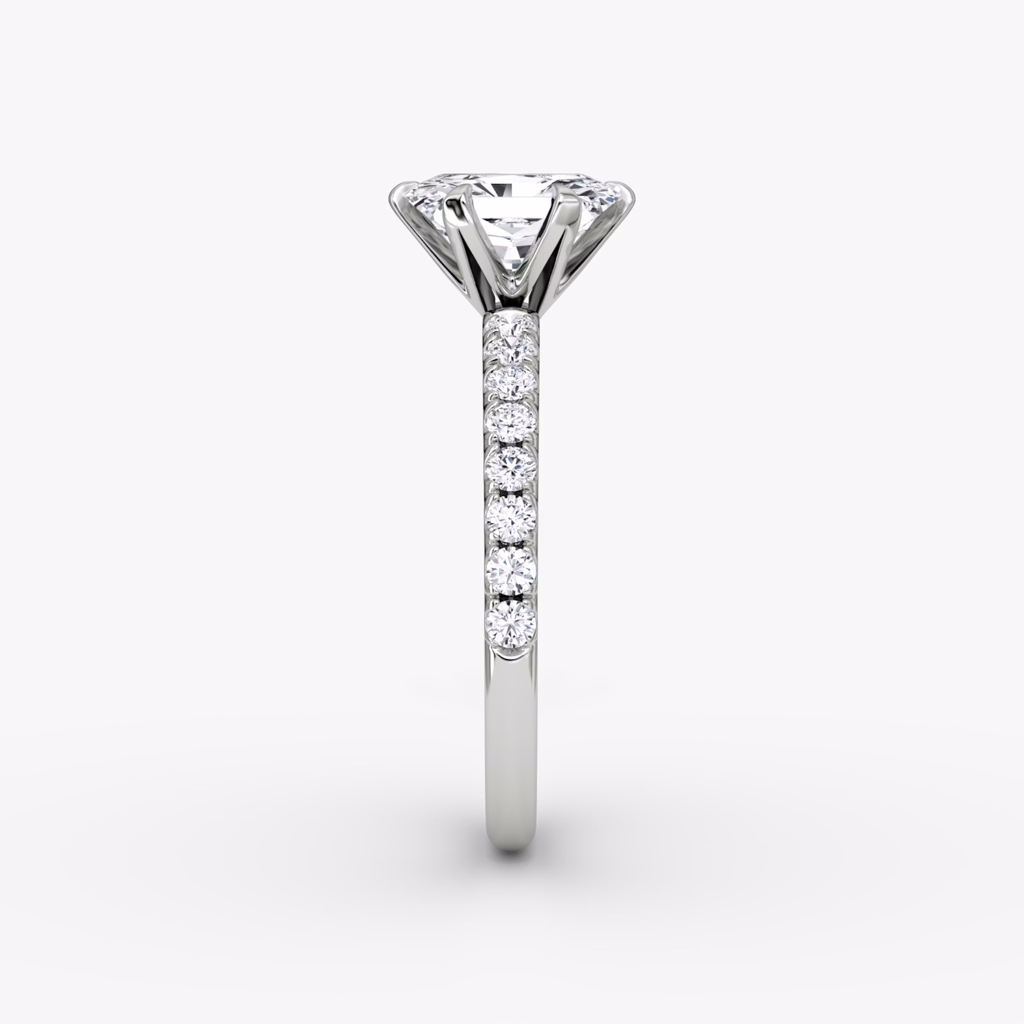 The V | Radiant | 18k | White Gold | bandAccent: Pavé | diamondOrientation: vertical | caratWeight: other