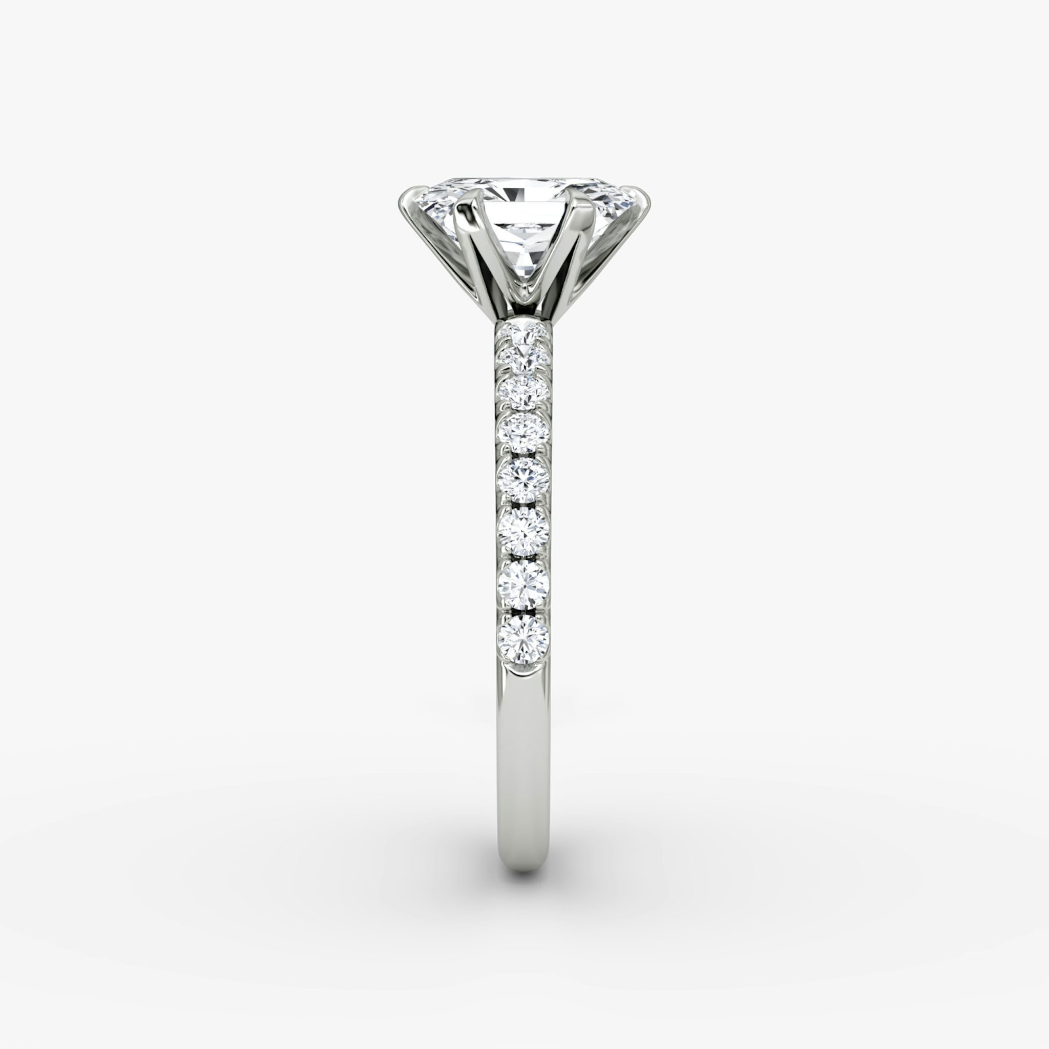 The V | Radiant | 18k | White Gold | bandAccent: Pavé | diamondOrientation: vertical | caratWeight: other