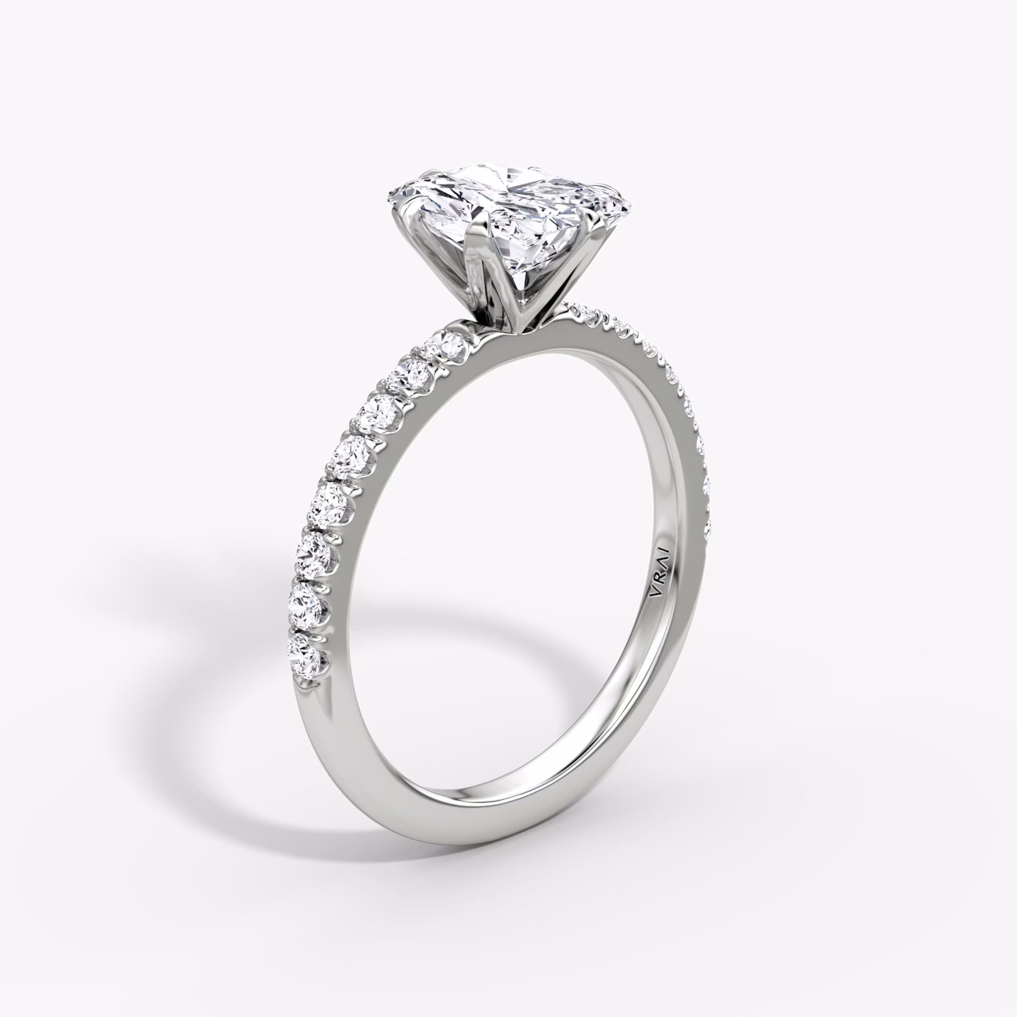 The V | Radiant | 18k | White Gold | bandAccent: Pavé | diamondOrientation: vertical | caratWeight: other