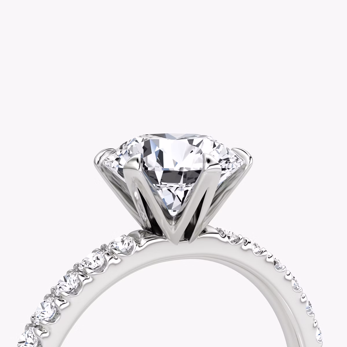 The V | Round Brilliant | 18k | White Gold | bandAccent: Pavé | caratWeight: other | diamondOrientation: vertical