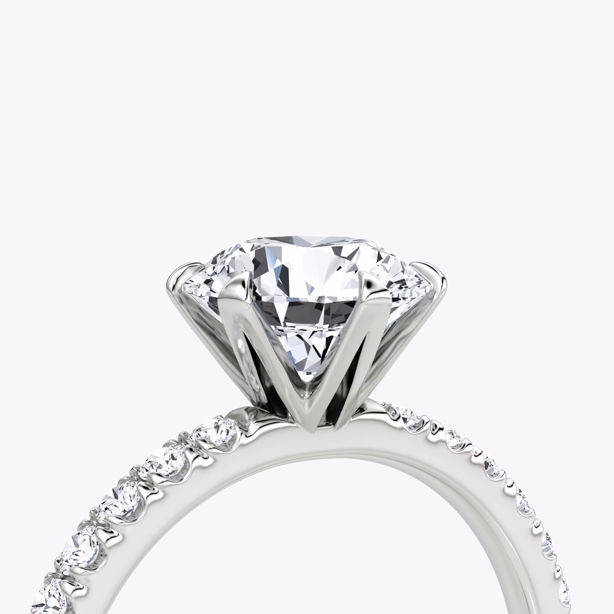 The V | Round Brilliant | Platinum | bandAccent: Pavé | caratWeight: 1.0ct | diamondOrientation: vertical