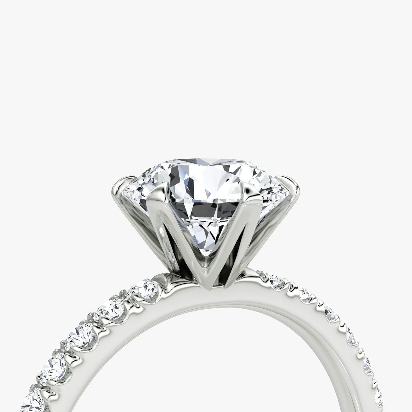 The V | Round Brilliant | 18k | White Gold | bandAccent: Pavé | caratWeight: 1.0ct | diamondOrientation: vertical
