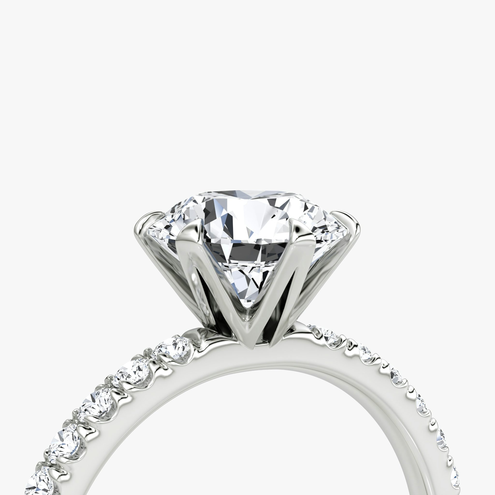 The V | Round Brilliant | Platinum | bandAccent: Pavé | caratWeight: 1.0ct | diamondOrientation: vertical