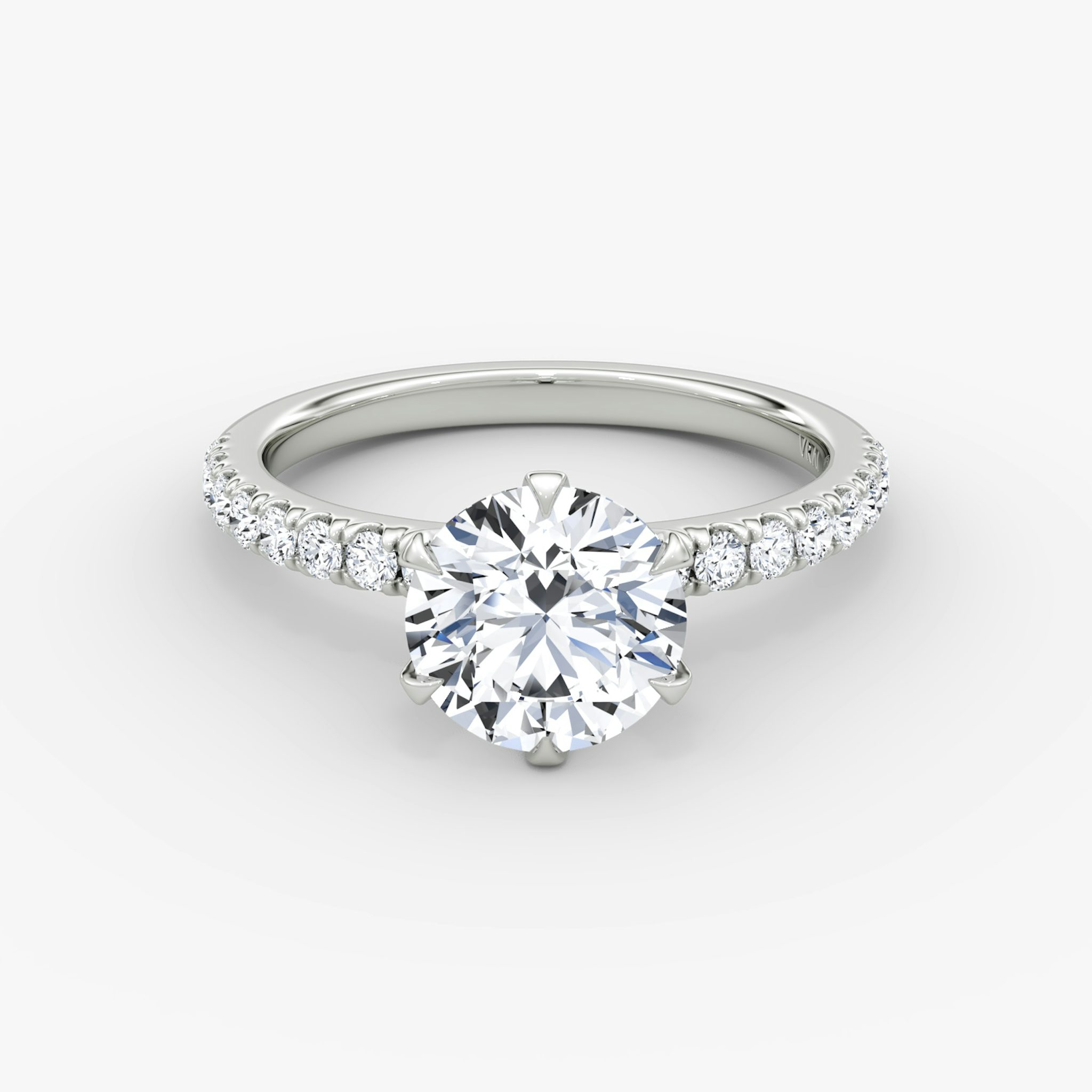 The V | Round Brilliant | Platinum | bandAccent: Pavé | caratWeight: 1.0ct | diamondOrientation: vertical