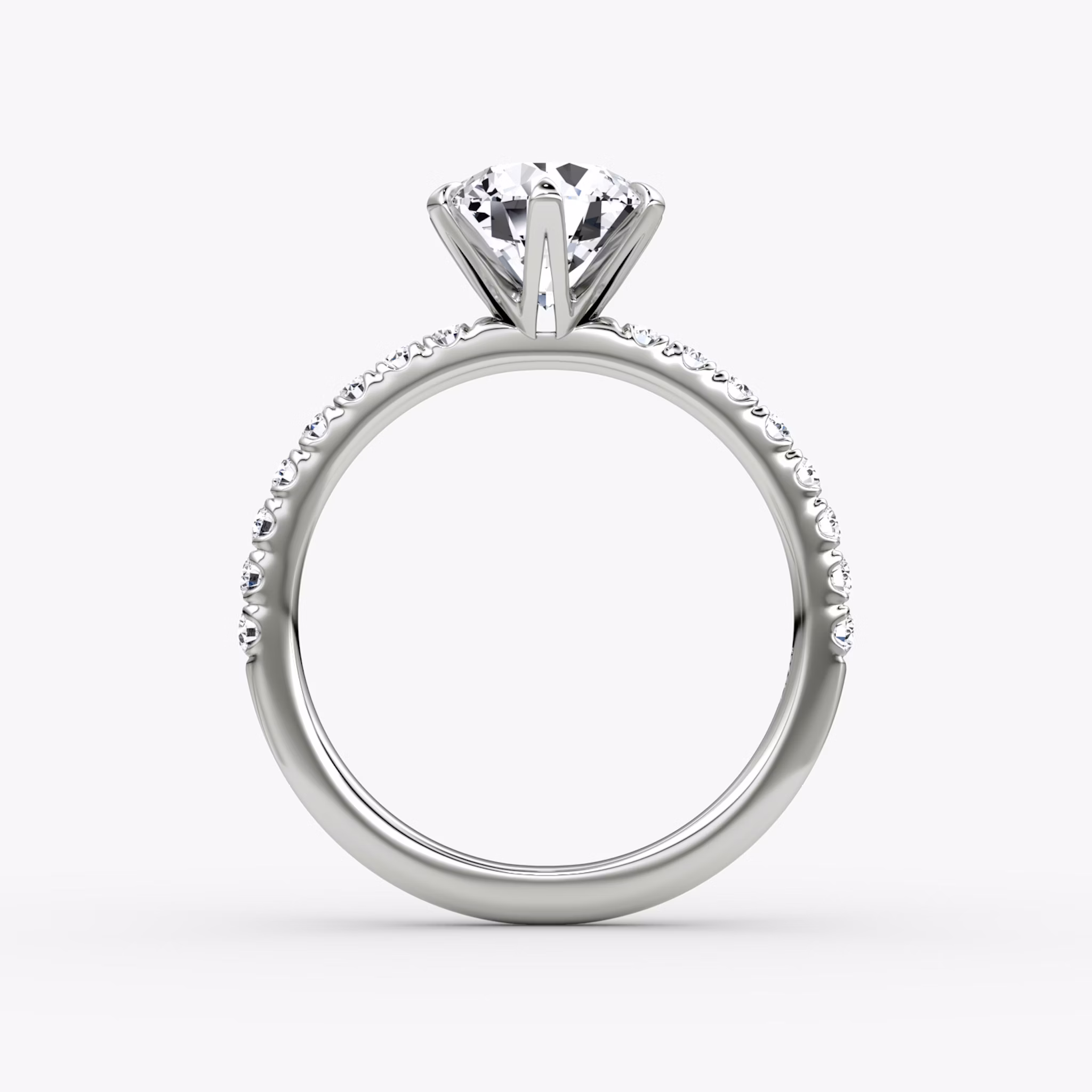 The V | Round Brilliant | Platinum | bandAccent: Pavé | caratWeight: 1.0ct | diamondOrientation: vertical