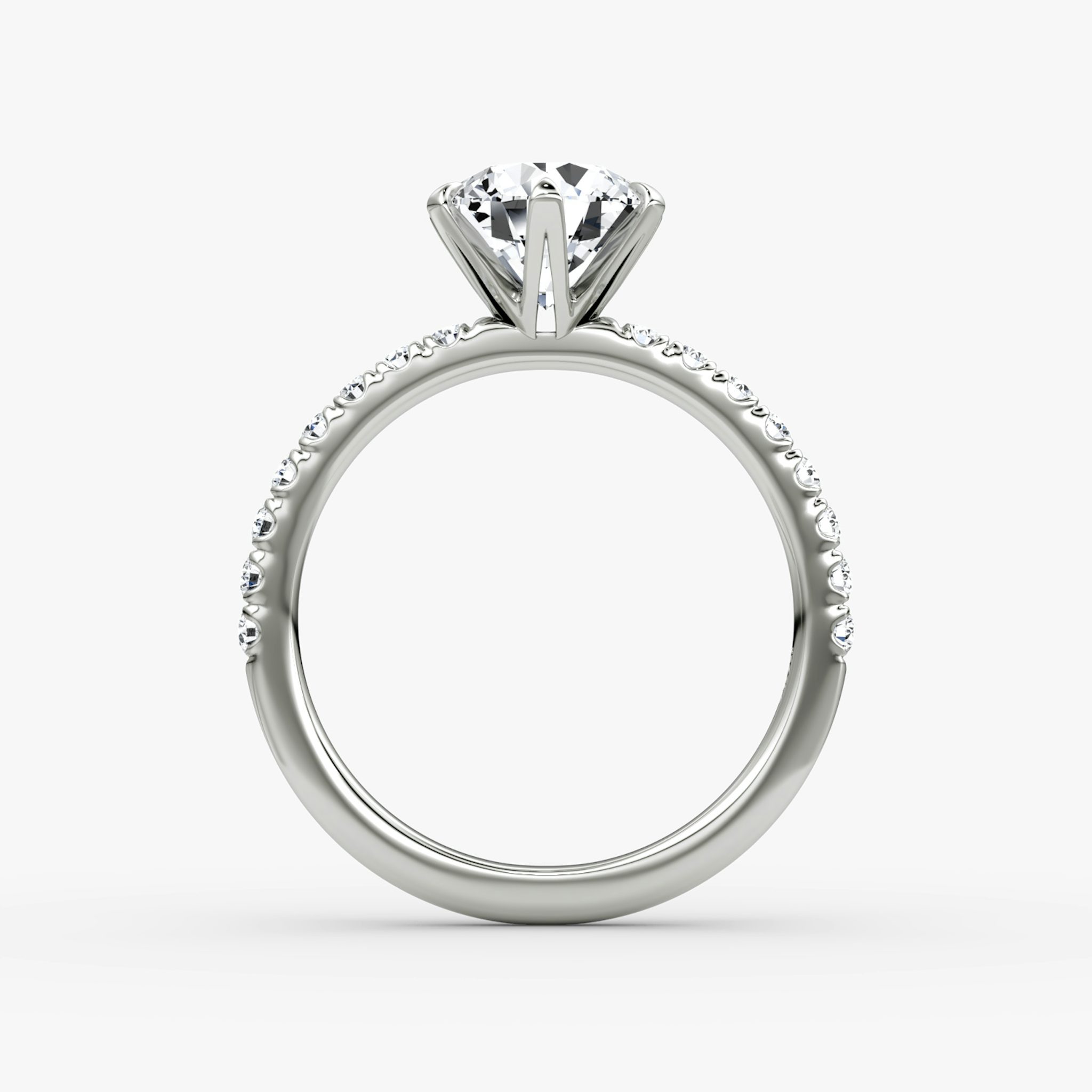 The V | Round Brilliant | Platinum | bandAccent: Pavé | caratWeight: 1.0ct | diamondOrientation: vertical