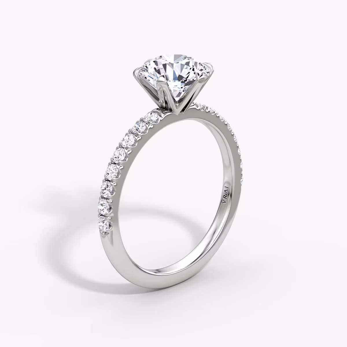 The V | Round Brilliant | 18k | White Gold | bandAccent: Pavé | caratWeight: other | diamondOrientation: vertical