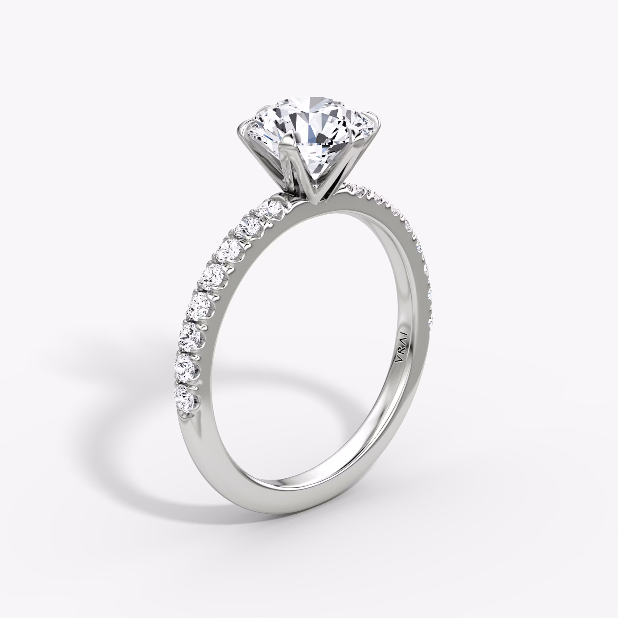 The V | Round Brilliant | Platinum | bandAccent: Pavé | caratWeight: 1.0ct | diamondOrientation: vertical
