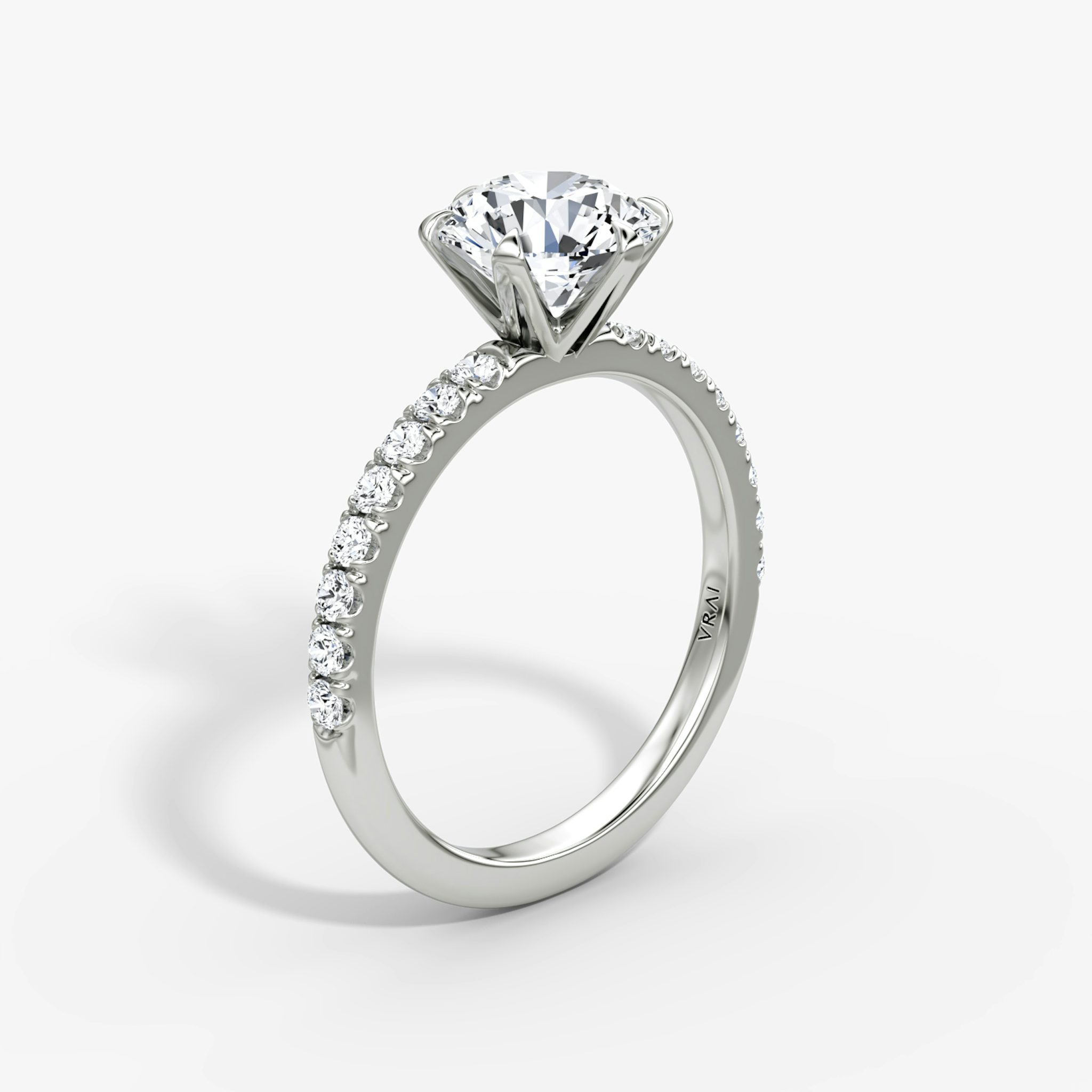 The V | Round Brilliant | Platinum | bandAccent: Pavé | caratWeight: 1.0ct | diamondOrientation: vertical
