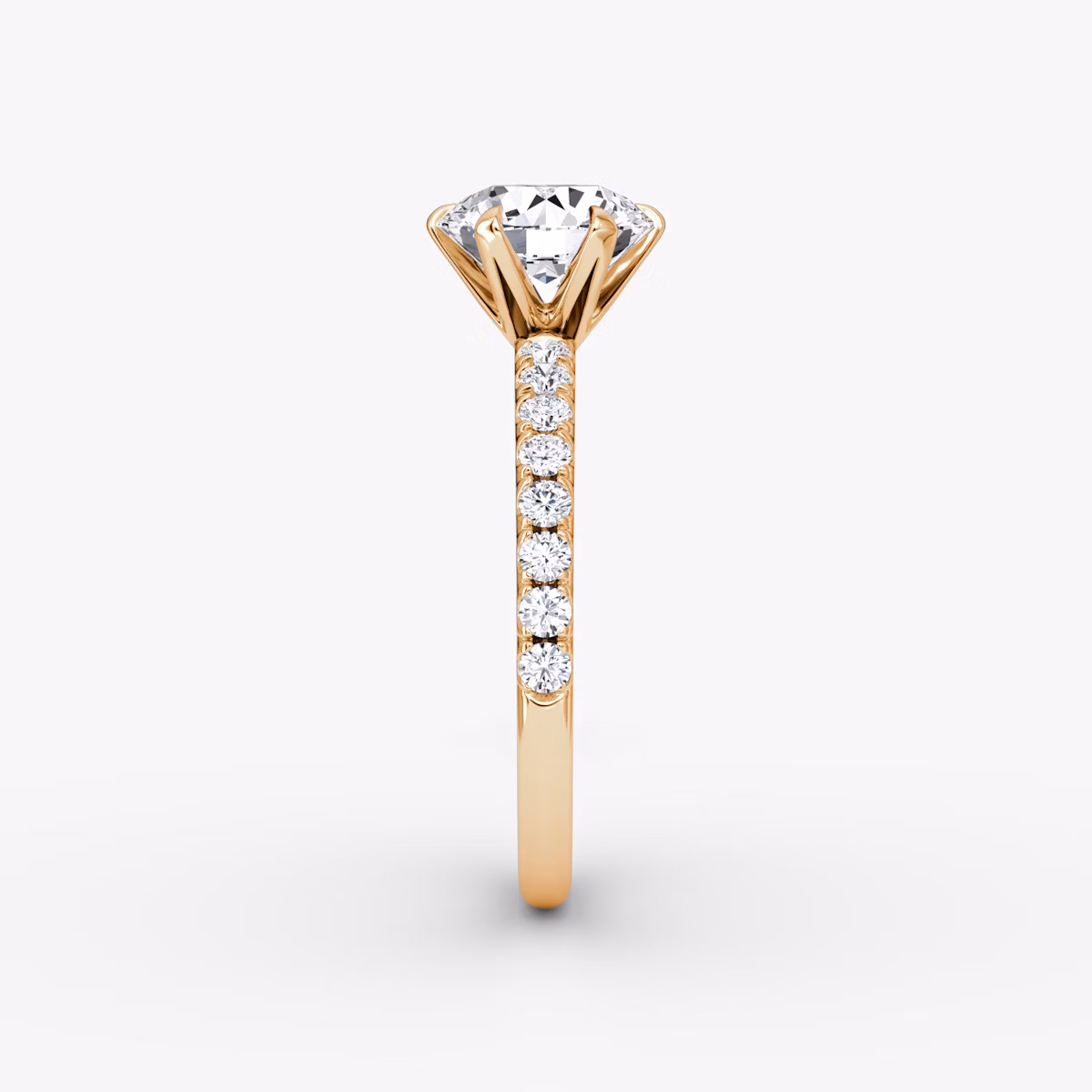 The V | Round Brilliant | 14k | Rose Gold | bandAccent: Pavé | caratWeight: 1.0ct | diamondOrientation: vertical