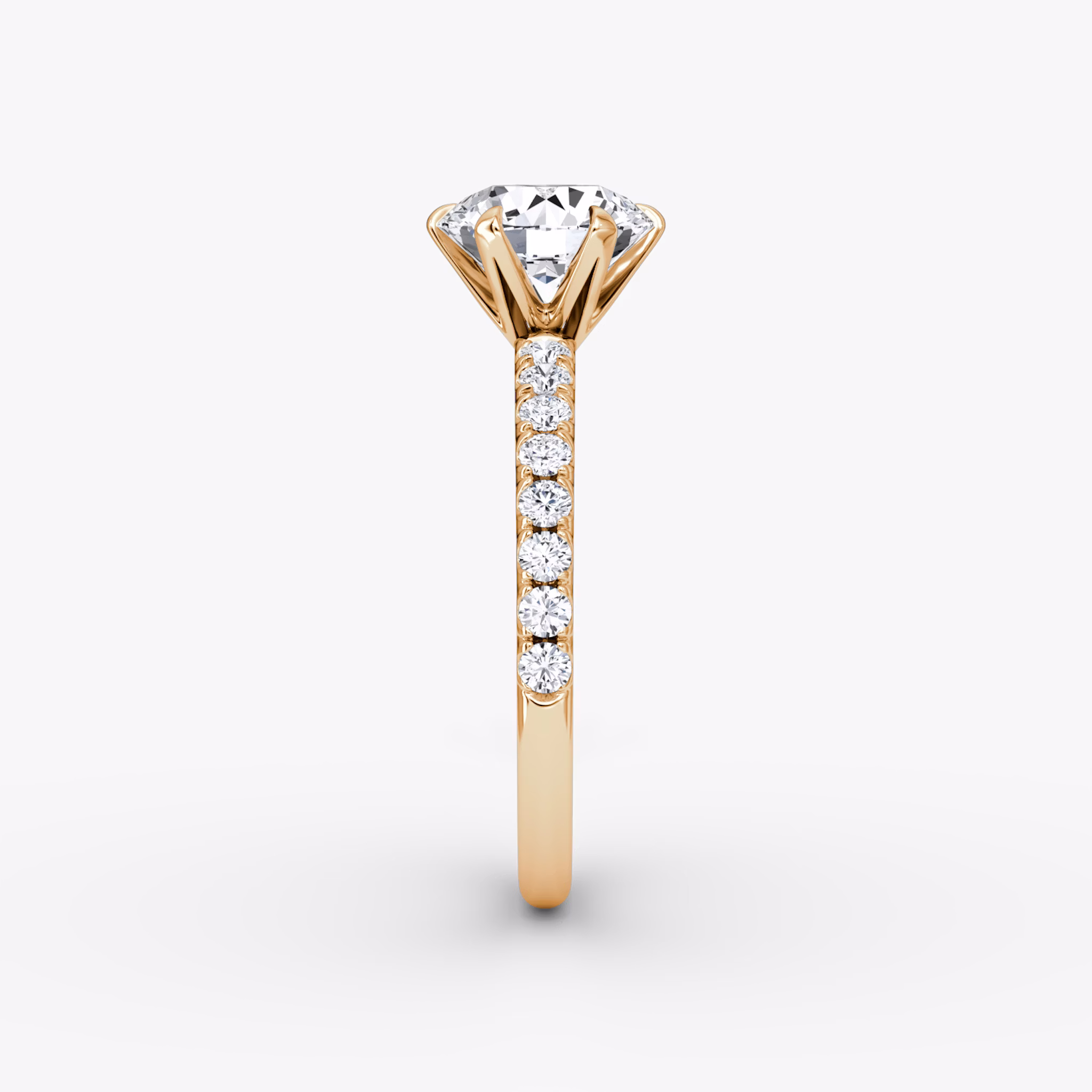 The V | Round Brilliant | 14k | Rose Gold | bandAccent: Pavé | caratWeight: other | diamondOrientation: vertical