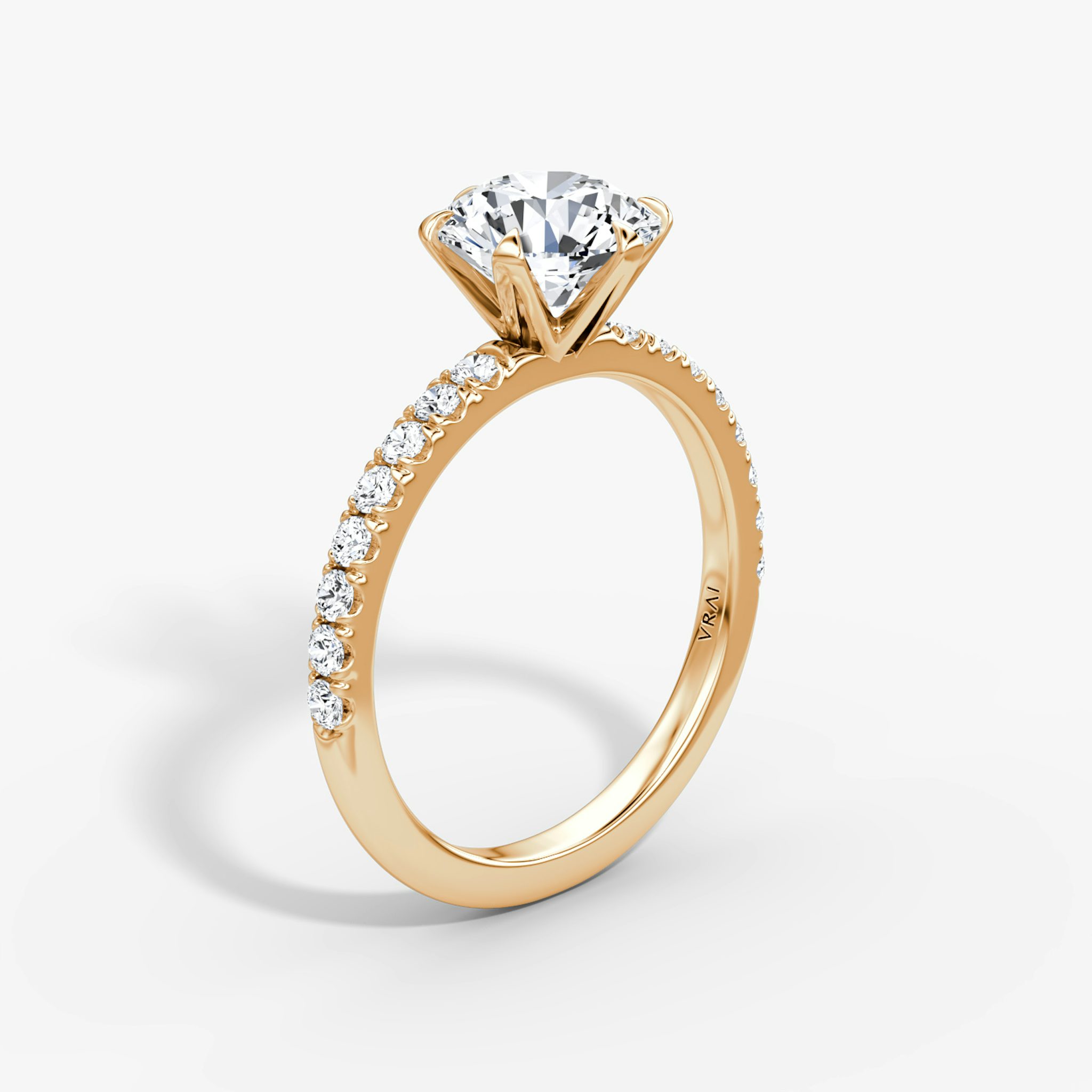 The V | Round Brilliant | 14k | Rose Gold | bandAccent: Pavé | caratWeight: other | diamondOrientation: vertical