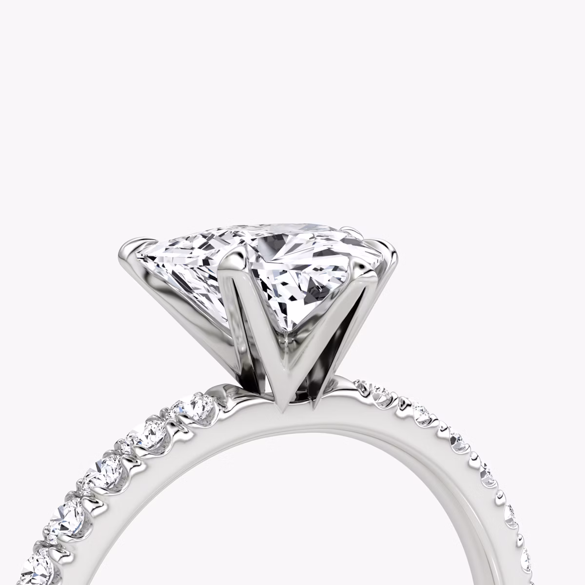 The V | Trillion | 18k | White Gold | bandAccent: Pavé | diamondOrientation: vertical | caratWeight: other
