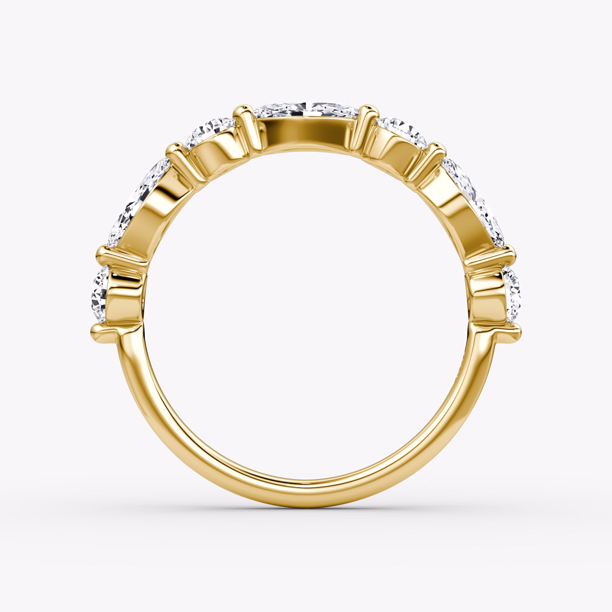 The Mixed Shape Single Shared Prong Band | round-brilliant+marquise | 18k | Yellow Gold