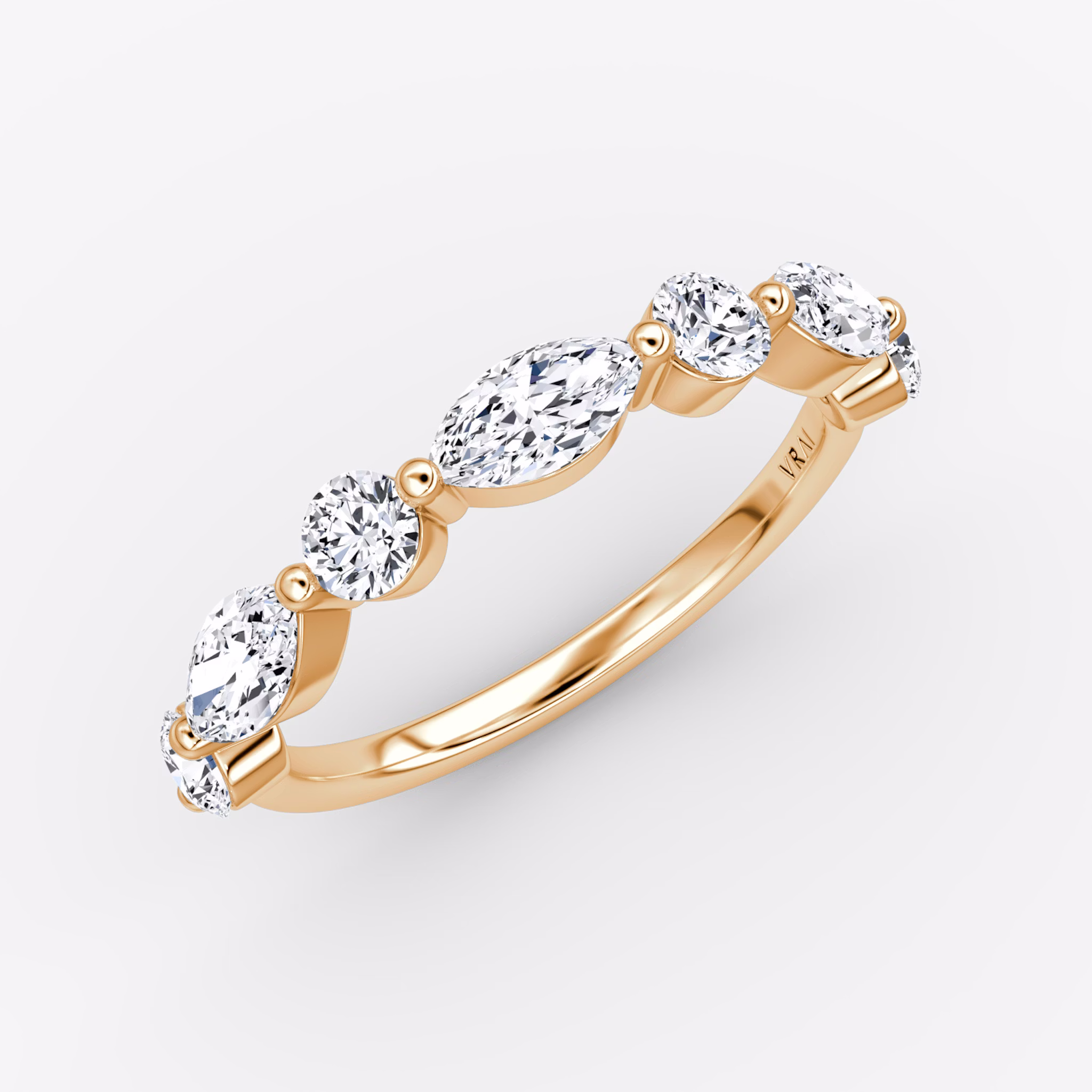 The Mixed Shape Single Shared Prong Band | round-brilliant+marquise | 14k | Rose Gold