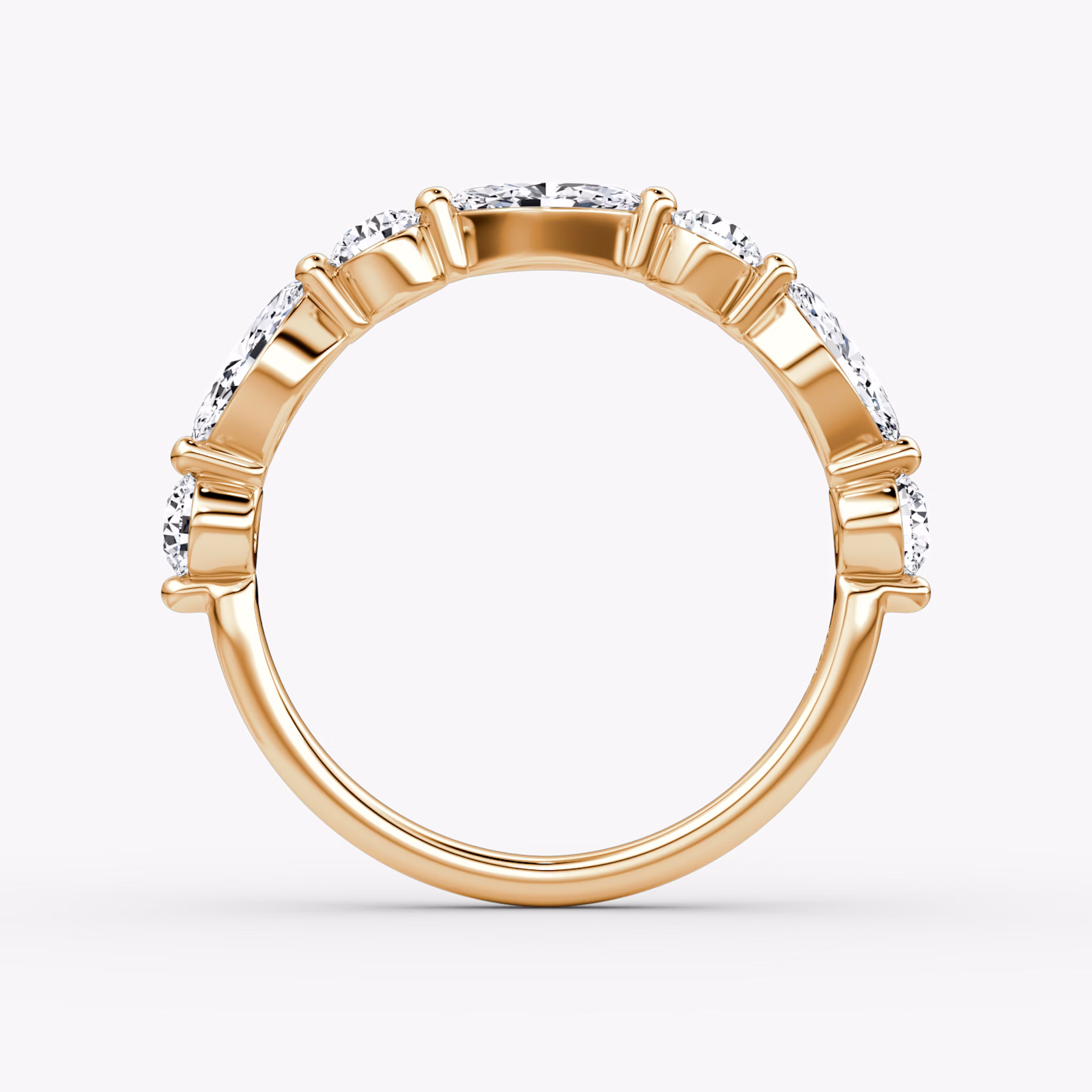 The Mixed Shape Single Shared Prong Band | round-brilliant+marquise | 14k | Rose Gold