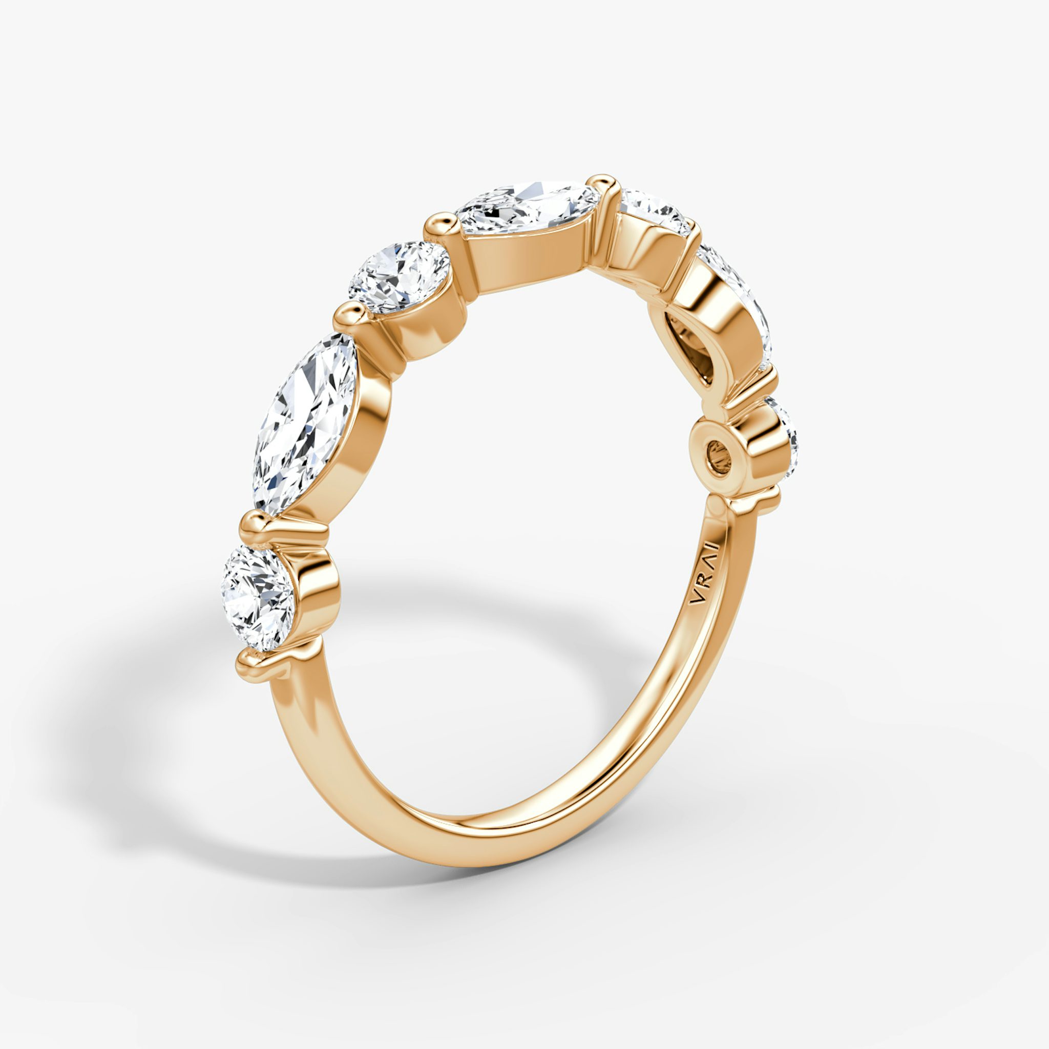 The Mixed Shape Single Shared Prong Band | round-brilliant+marquise | 14k | Rose Gold