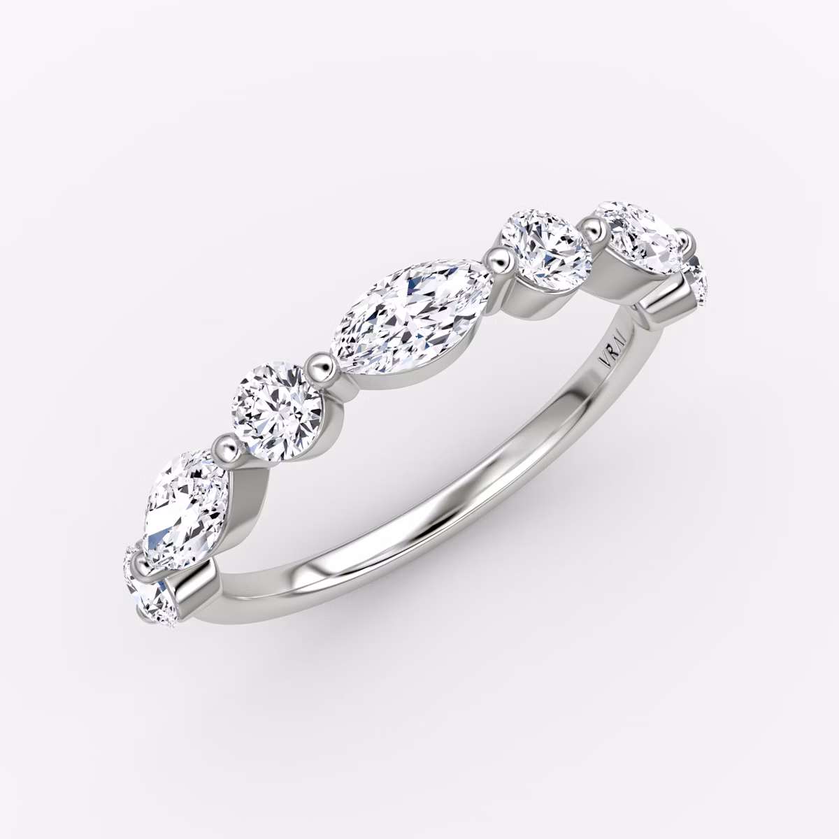 The Mixed Shape Single Shared Prong Band | round-brilliant+marquise | Platinum
