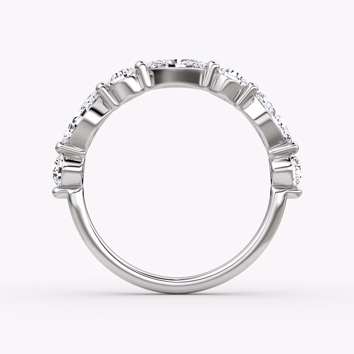 The Mixed Shape Single Shared Prong Band | round-brilliant+marquise | Platinum