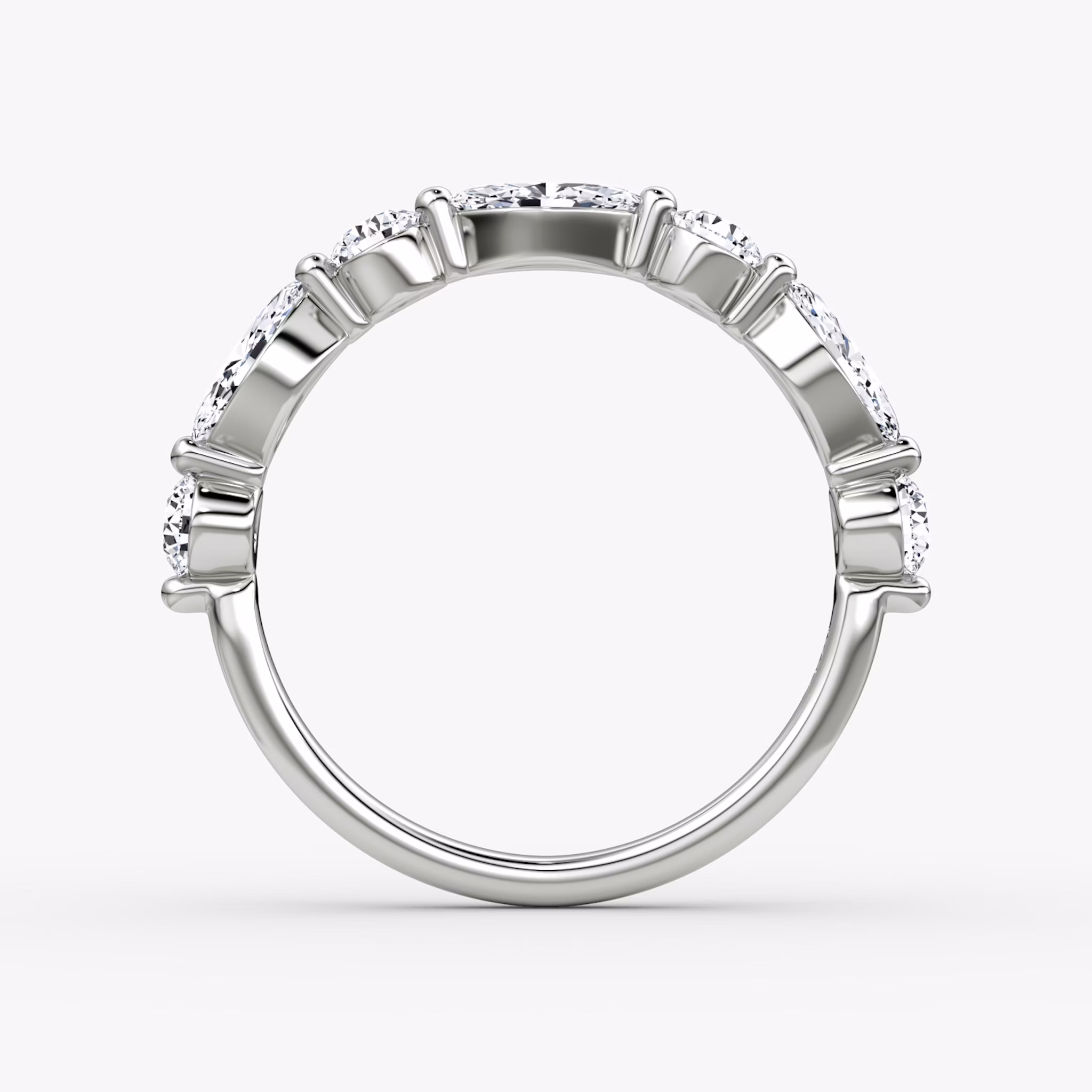 The Mixed Shape Single Shared Prong Band | round-brilliant+marquise | 18k | White Gold